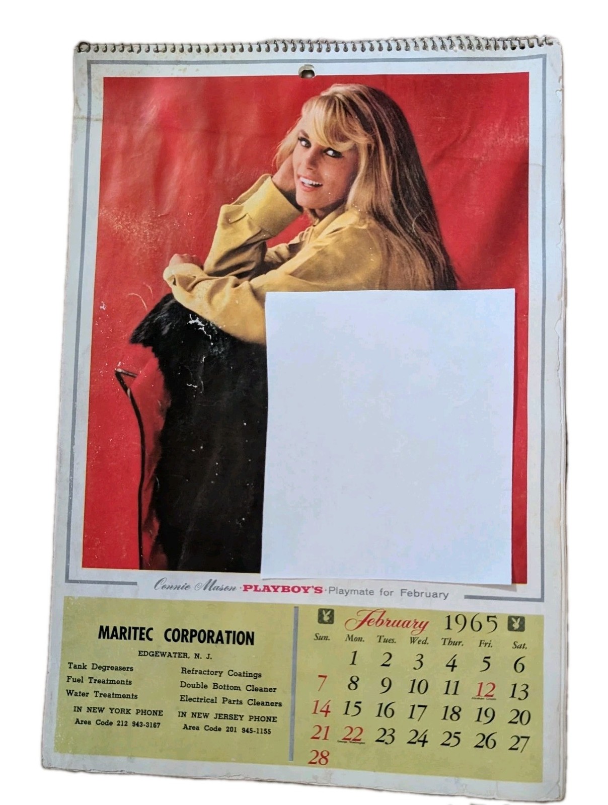 Vintage Playboy February 1965 Full Size Calendar Page Featuring Model Connie...