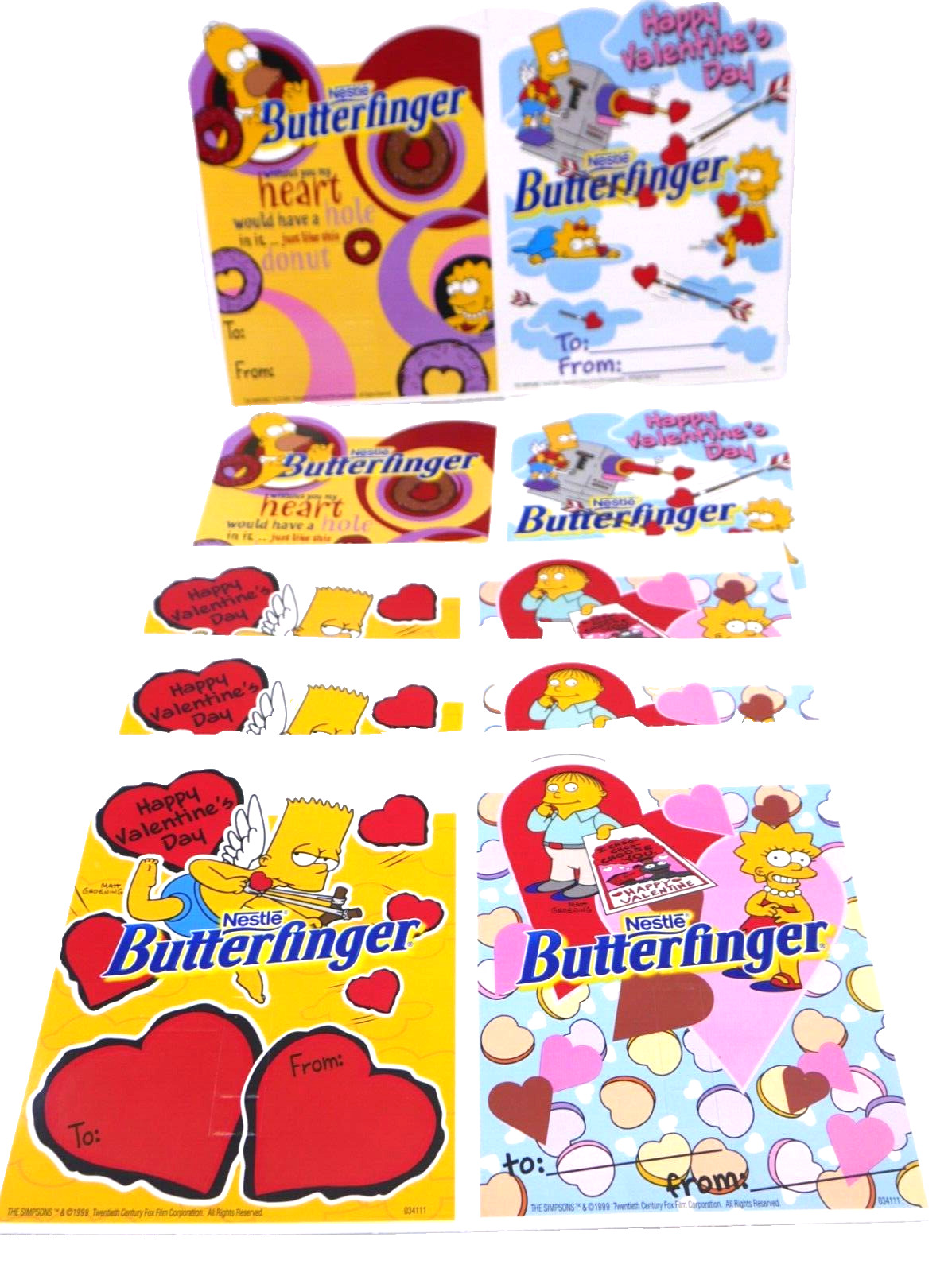 Vtg 1999 Simpson\'s Bart Lisa Ralph Wiggum Butterfinger Valentine\'s Day Cards