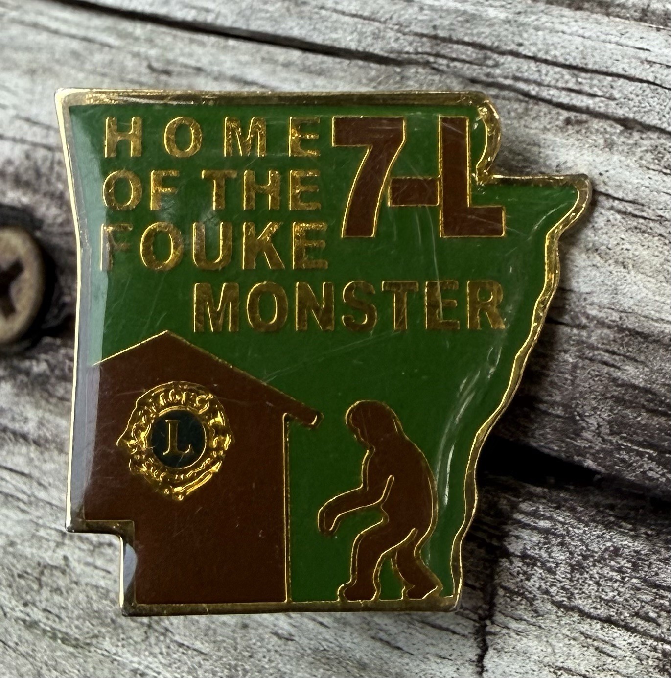 Vintage Lions Club Pin Arkansas Rare Home of the Fouke Monster Pinback