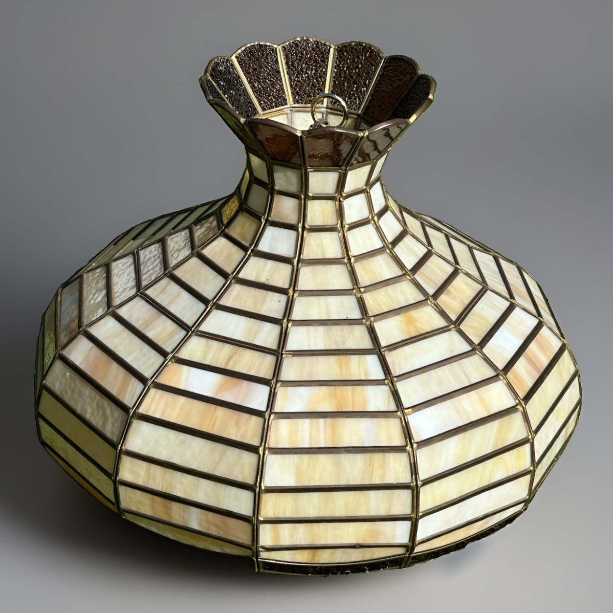 Gorgeous Vintage Tiffany Style Slag Glass Hanging Light Or Floor Lamp Shade