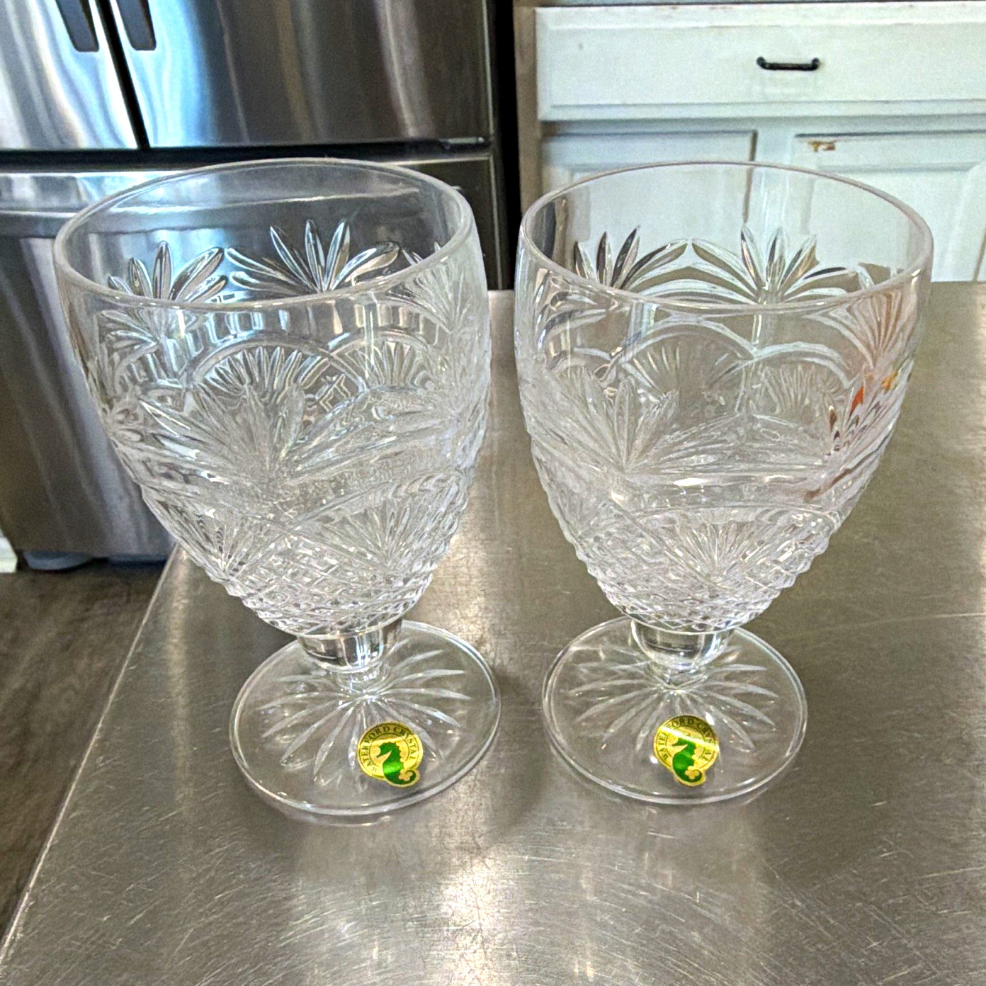 Waterford Crystal Clear Etched Crystal Round Wine Glasses Set of 2, For 2