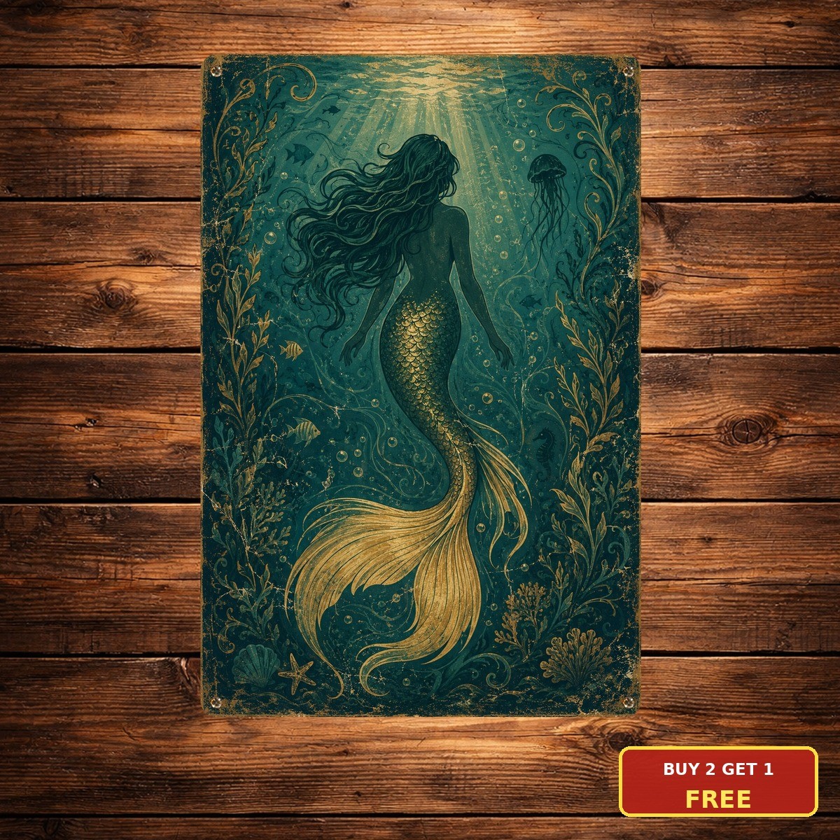 The Mermaid Sea Nautical Beach Metal Sign Retro Ocean Cabin Bath Wall Decor