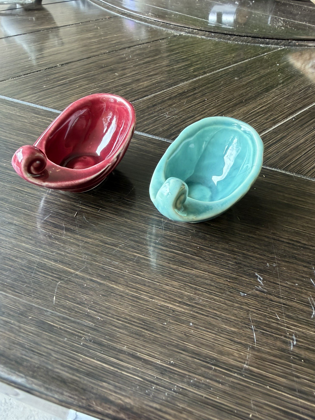 McCoy Vintage Ceramic Cornucopia Leaf Boat Nut Dishes Pair Mint