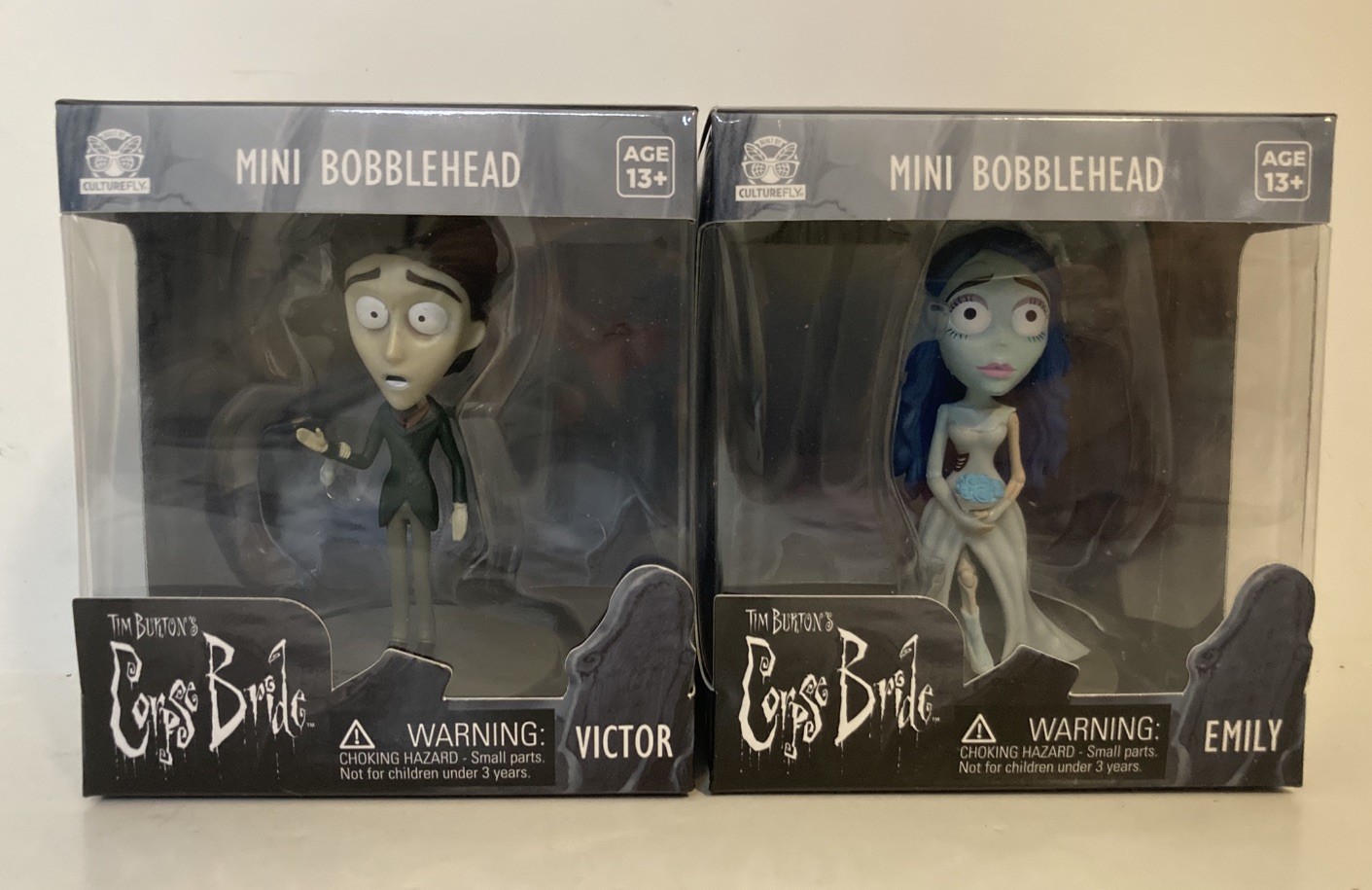 NIB CultureFly Corpse Bride Victor & Emily Wedding 3.25” Mini Bobblehead Set
