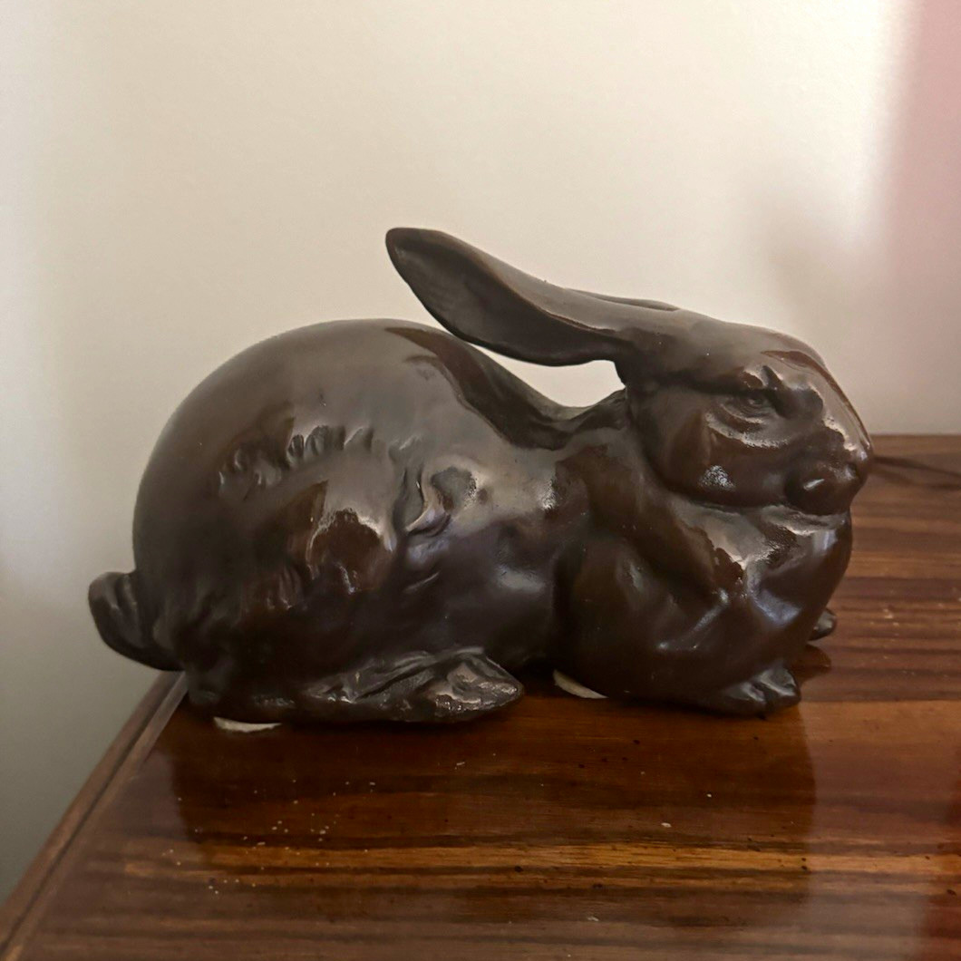 Bronze Rabbit Figurine Statue Sculpture, Rabbit Animal Class Bronze Figurine