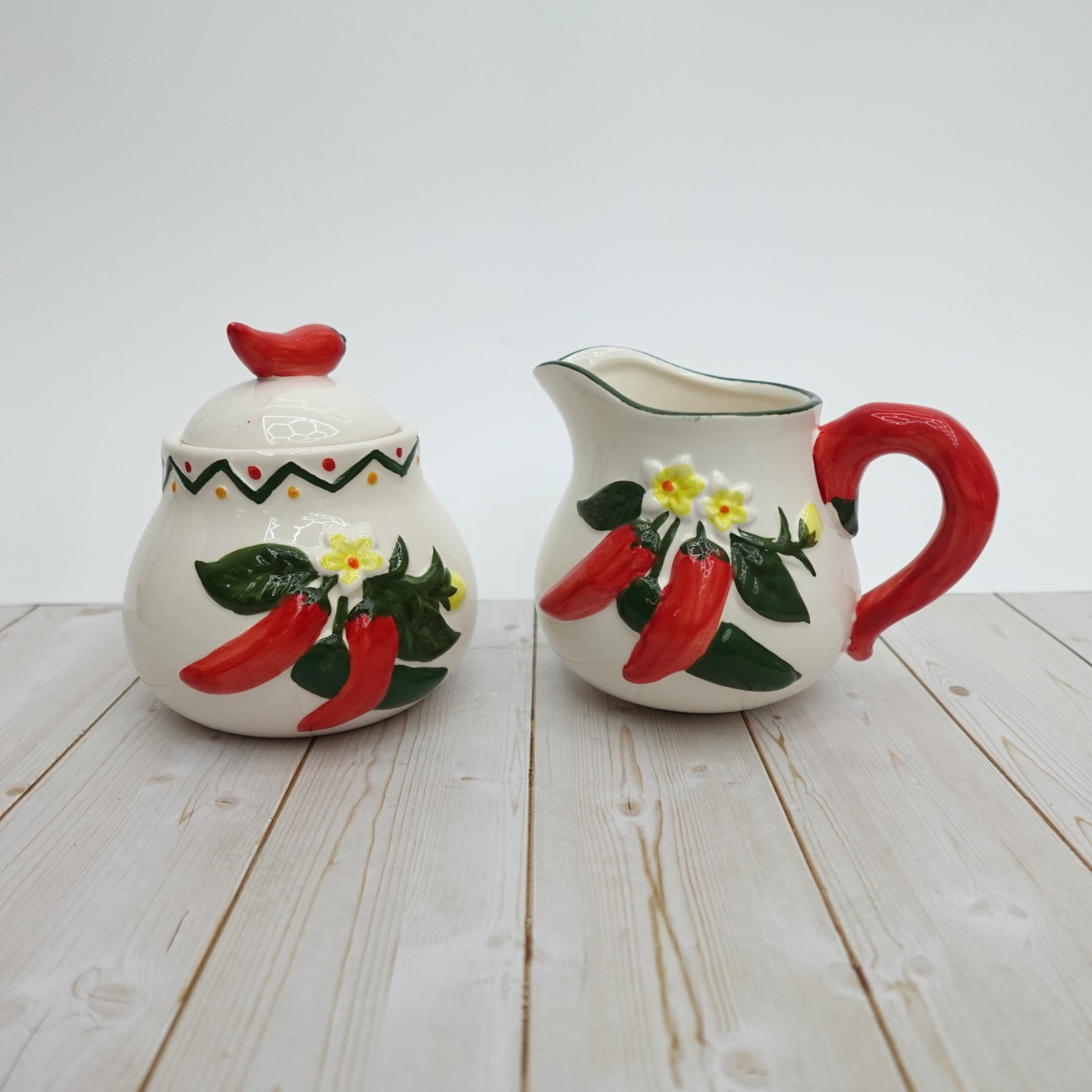 Vintage Kirkland's Home Decor Chili Pepper Themed Cream and Sugar Set