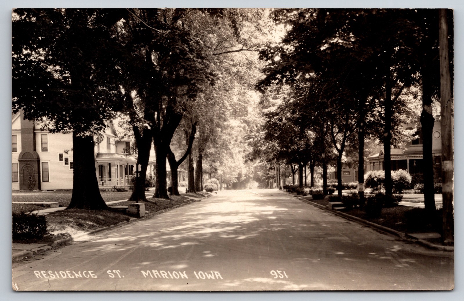 Streetview of Tree-Lined Residence St. Neighborhood, Summer RPPC Marion Iowa