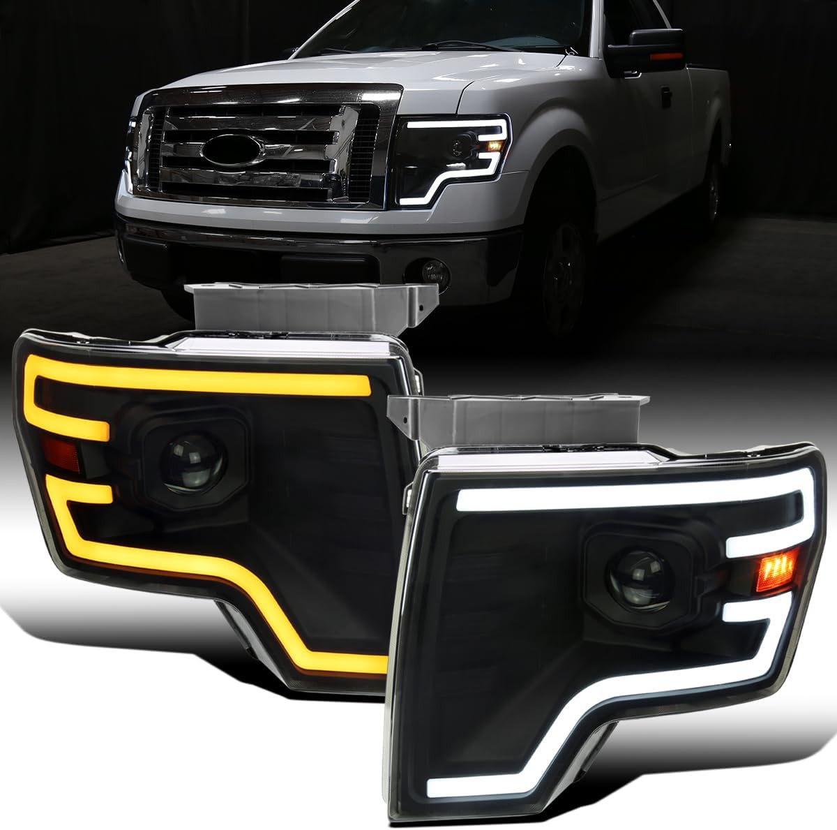 - Fits 2009-2014 Ford F150 Pickup Truck Upgraded Halogen Projector Headlights LE