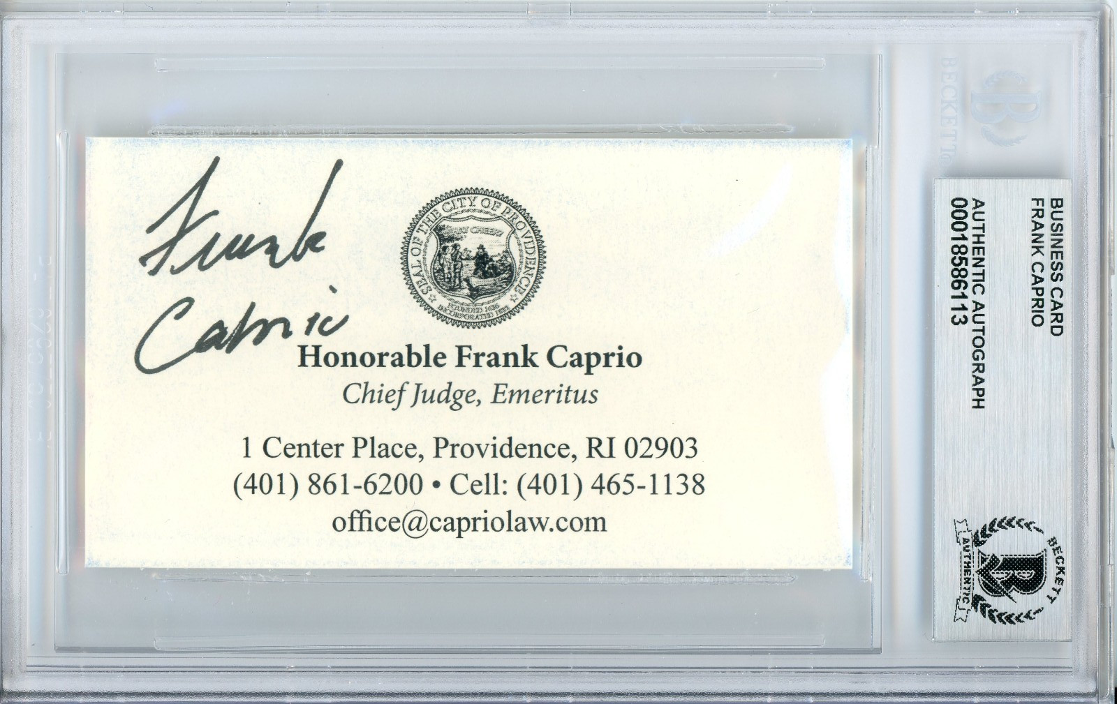 Frank Caprio Judge Caught in Providence Signed Business Card Beckett BAS Auto *3