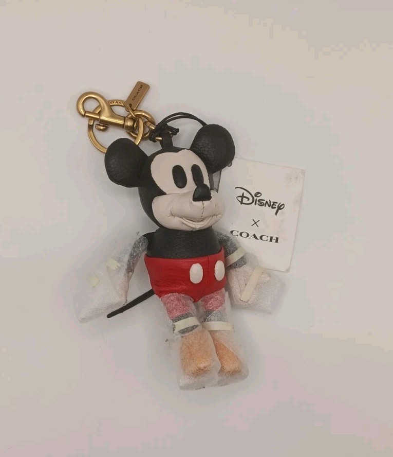 Coach x Disney Mickey Mouse Leather Plush Bag Charm Key Chain Fob New