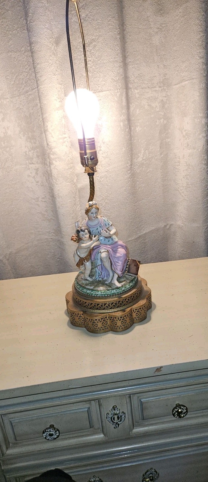 Vintage Wescal Porcelain Cherub Table Lamp Hollywood Regency Meissen Style