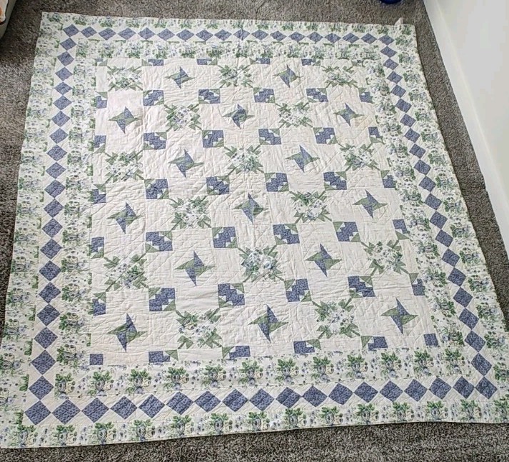 Vtg JCPenney Home Collection Patchwork Quilt Floral Pinwheel Cottage Core 84 x91