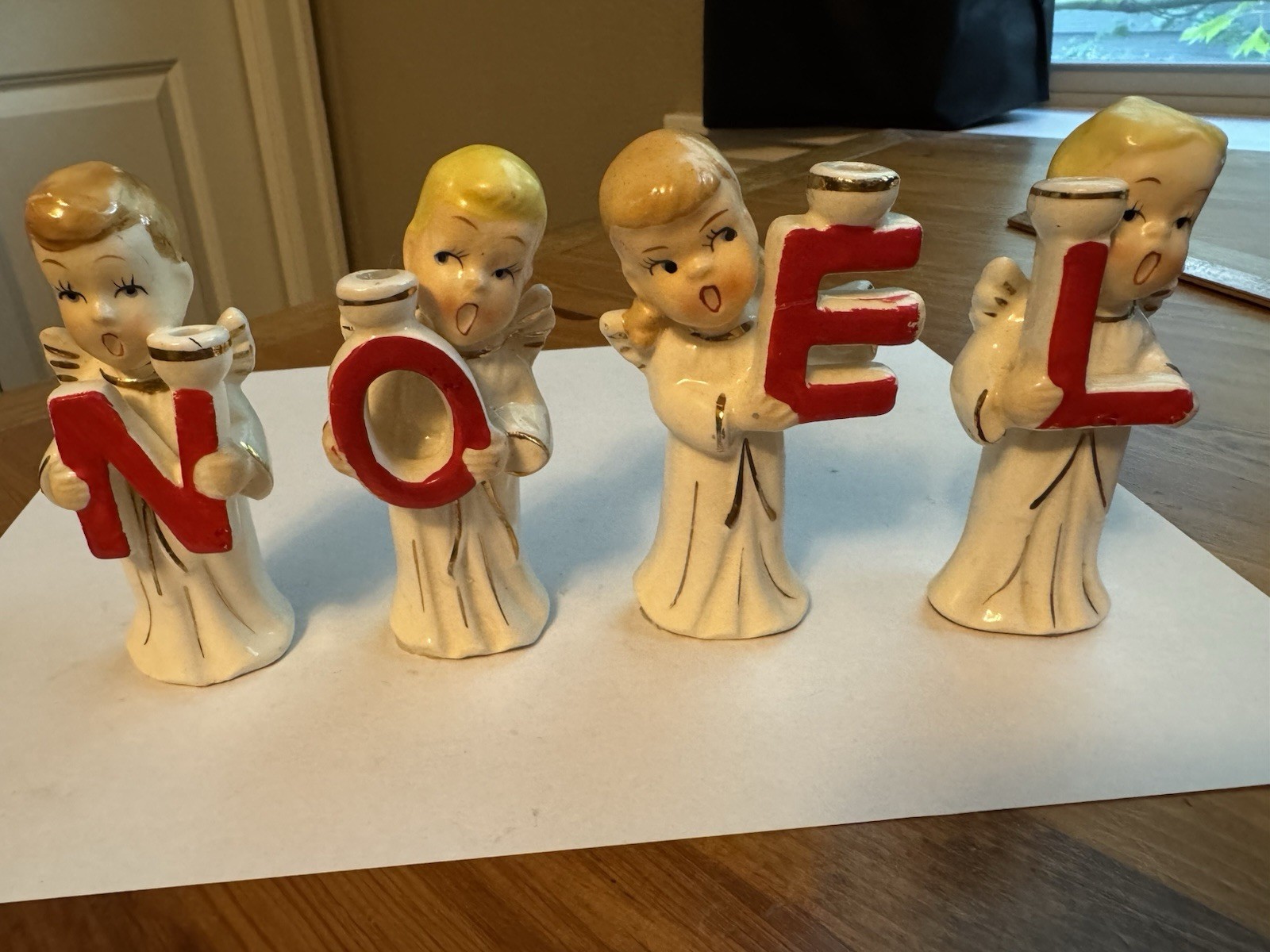 Vintage Commodore Japan Ceramic Christmas NOEL Choir Kids Candle Holders