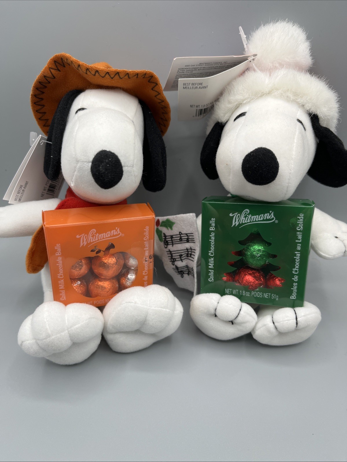 Fall and Christmas Snoopy Plush NOS Whitman\'s with Tags