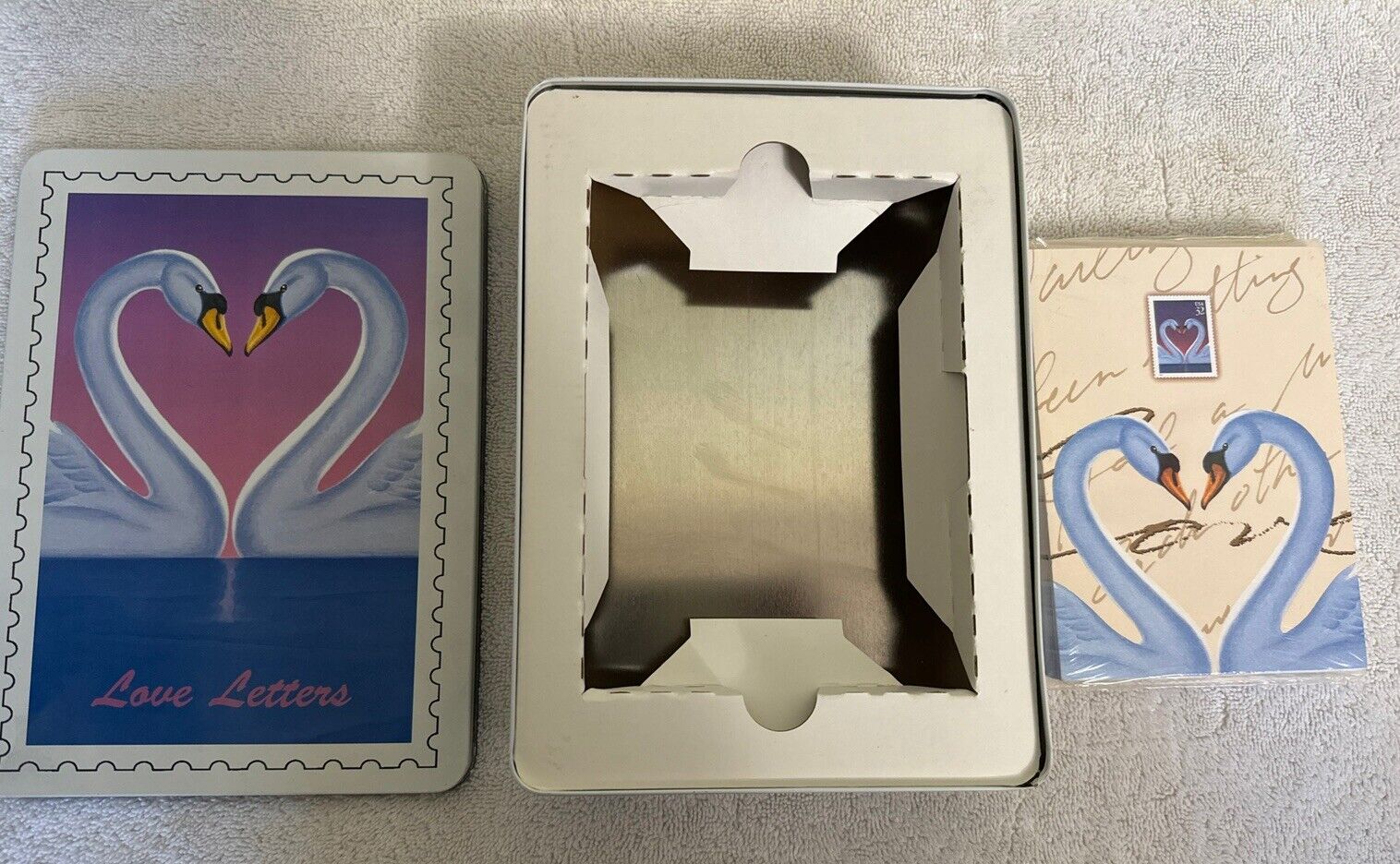 New 1997 USPS 25th Anniversary Love Letter Tin Stationery Set Cards & Envelopes