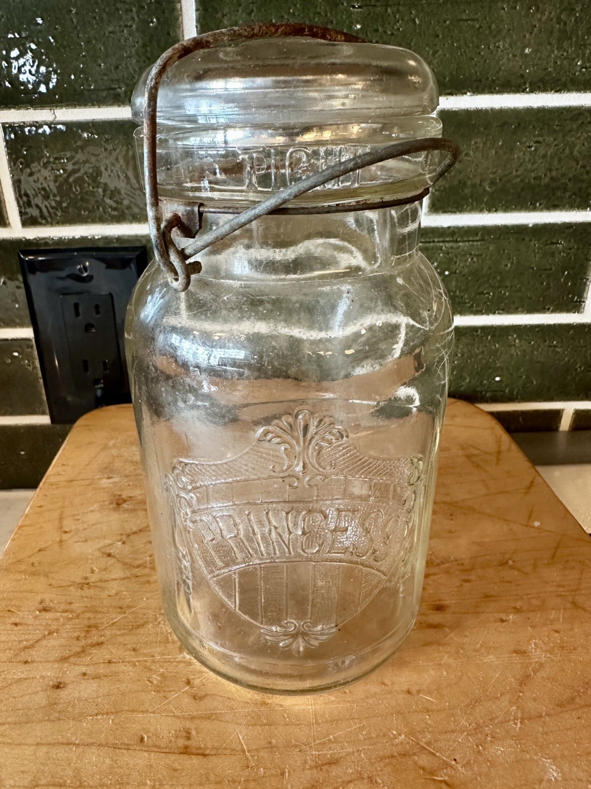 Antique 1910-1920s Princess Clear Glass Canning Jar Rare
