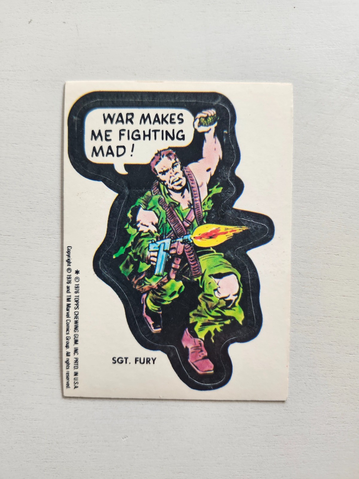 Sgt Fury RARE Vintage 1976 Topps Marvel Super Heroes Fighting Mad Sticker COOL