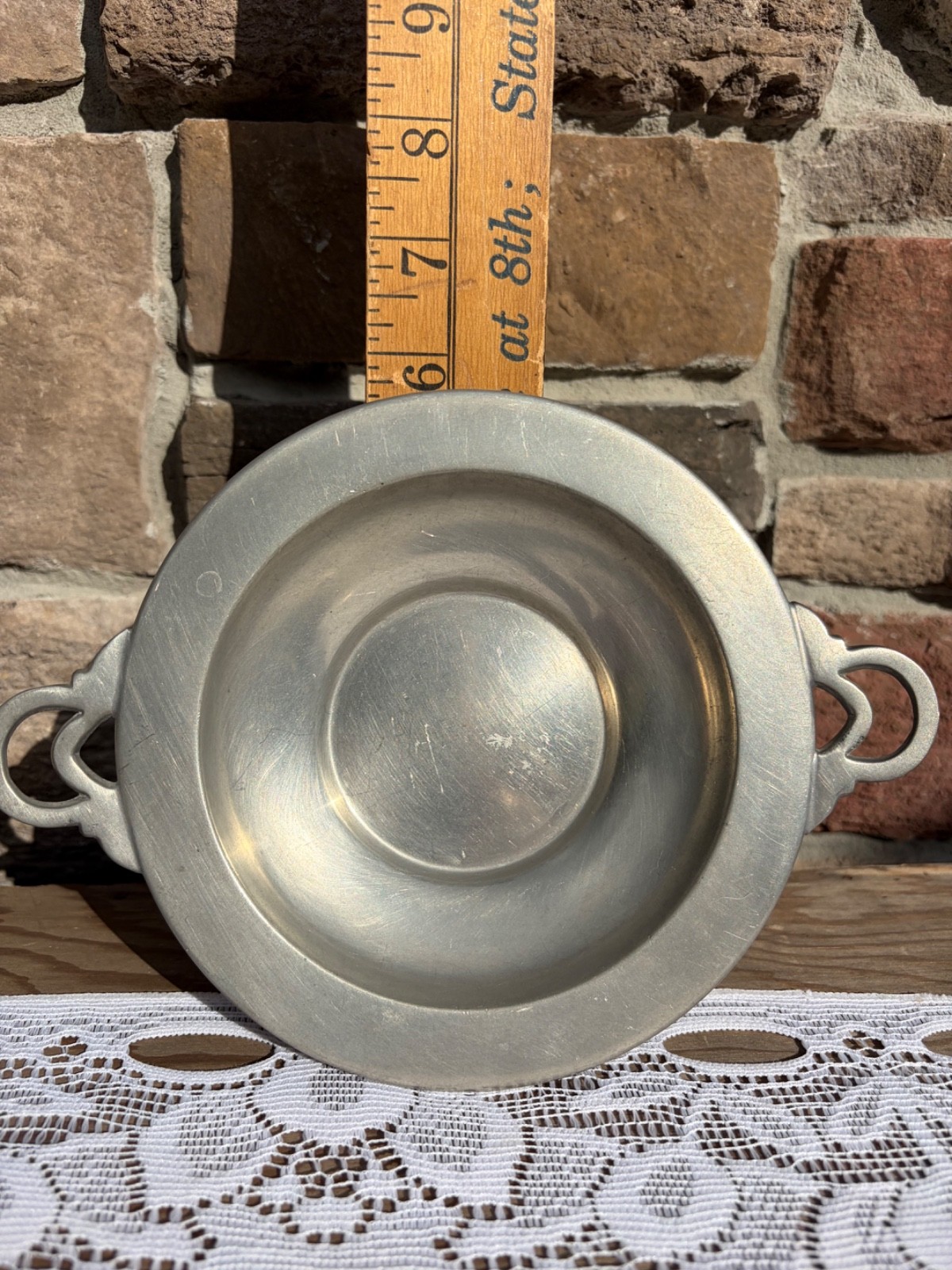 Vintage C.A. Woodward Pewter Porringer Bowl Handle Taunton Mass Antique 906