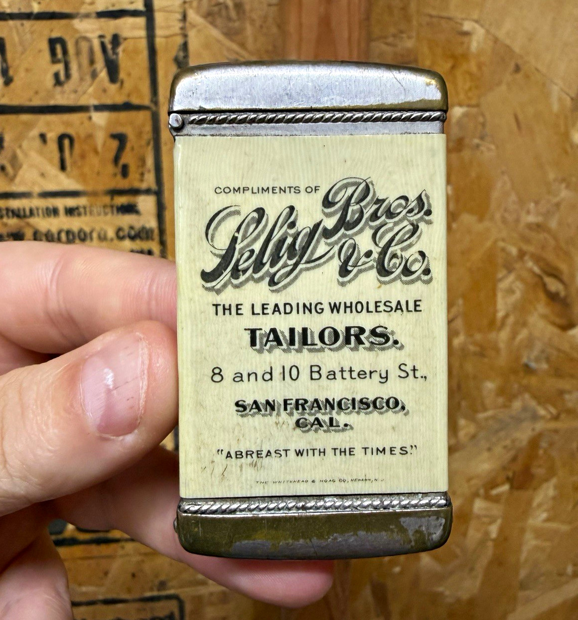 Vintage Selig Bros. & Co Tailors Celluloid Match Safe Antique San Francisco