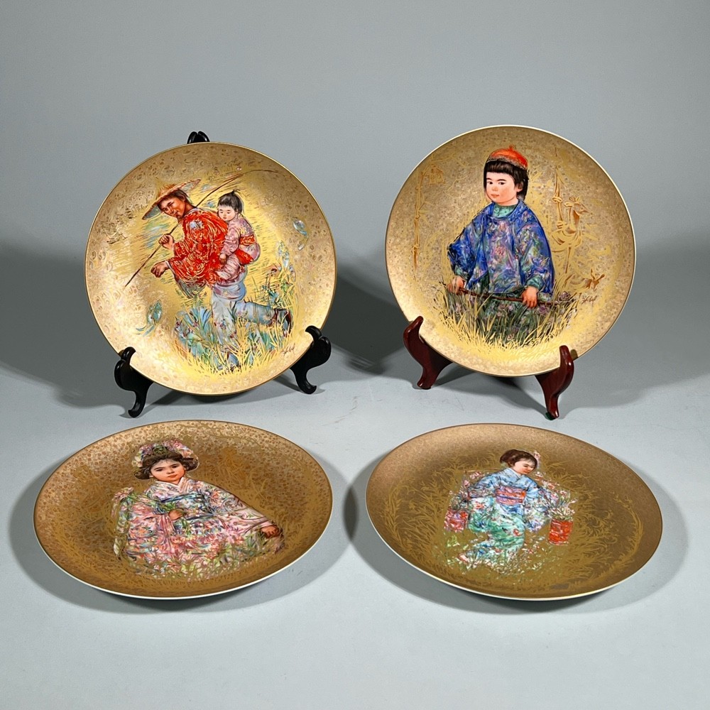 Vintage Oriental Gold By EDNA HIBEL | Series of 4 Plates | 10” Color/ Gold