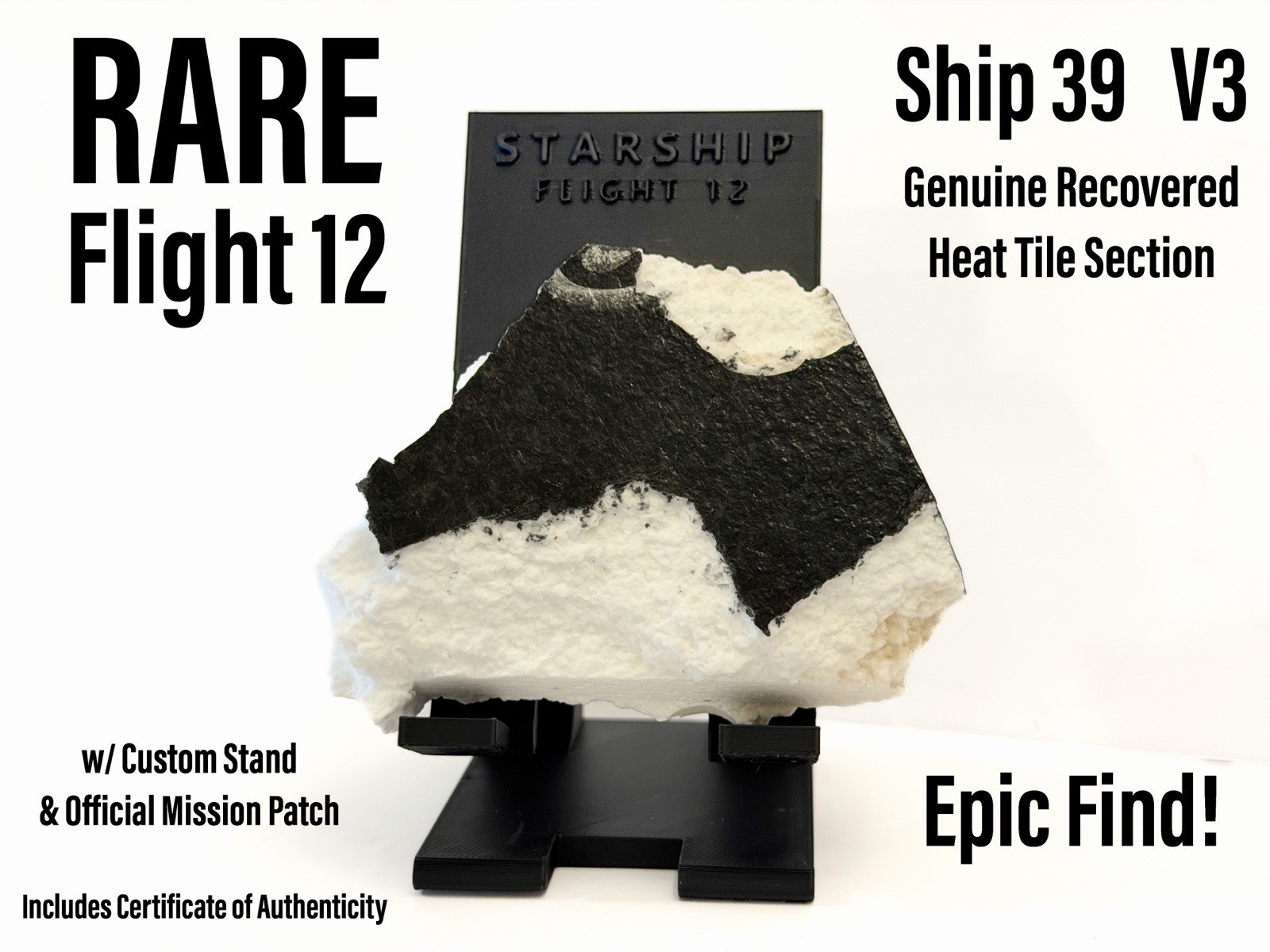 SpaceX Starship Flight 12 H Tile TPS Launch Separated ONE-OF-A-KIND RARE