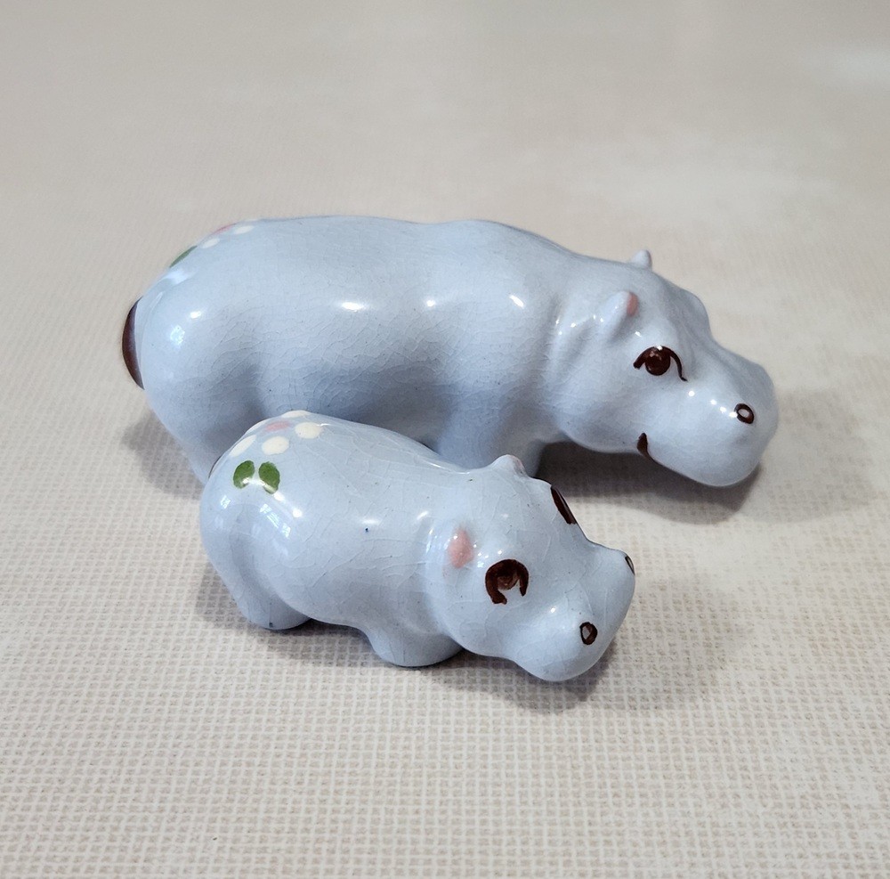 HR Hagen Renaker Early 1948 Blue Hippo Mama and Baby Miniature Figurines HTF ?