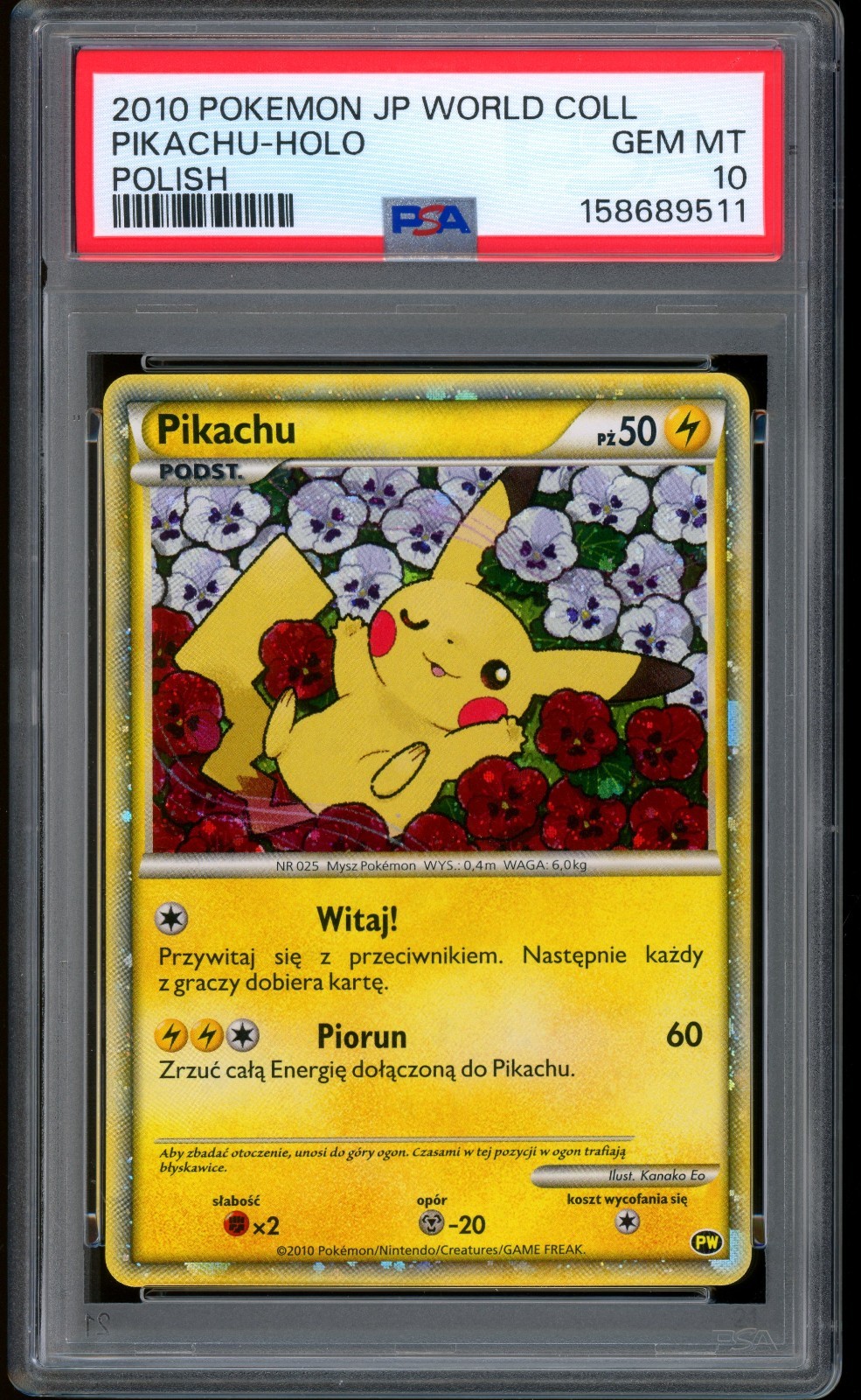 2010 Pokemon Pikachu Holo Japanese World Collection Polish G PSA 10 GEM MINT