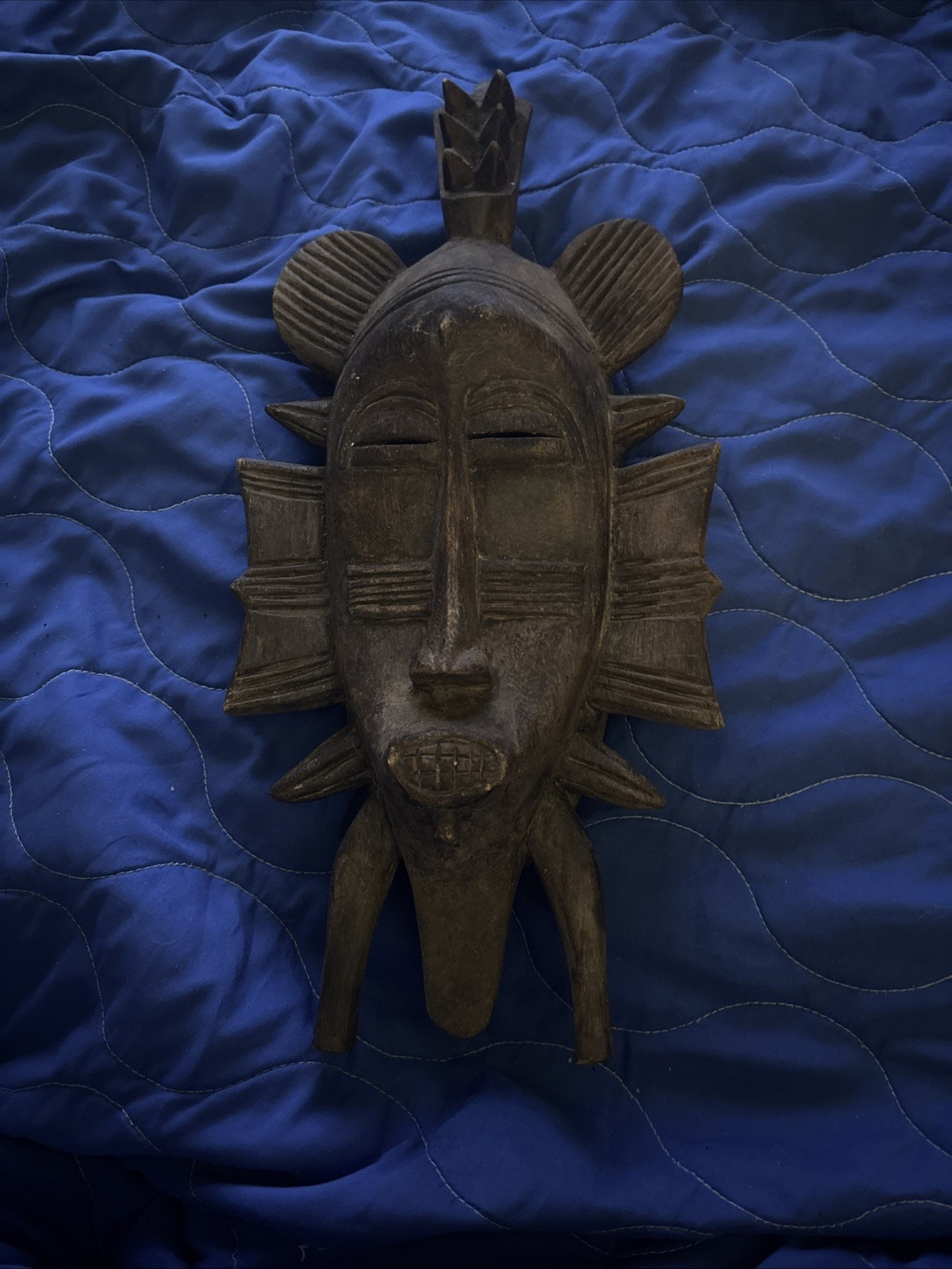 Vintage Kpelie African Tribal Mask Ivory Coast Hand Carved Wood approx. 17 X 8