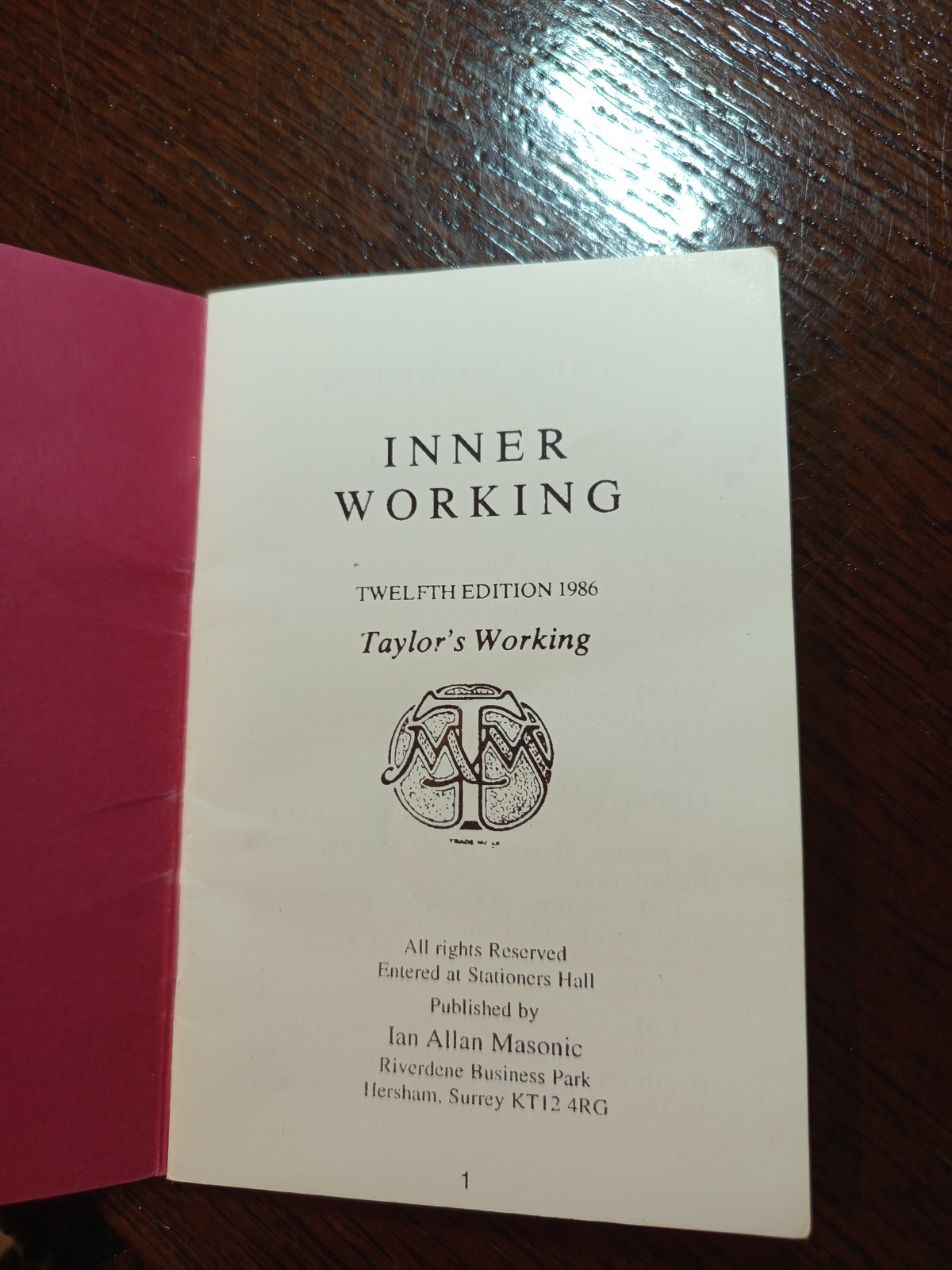 Inner Working Taylor's Working  Freemasonry  masonic/847