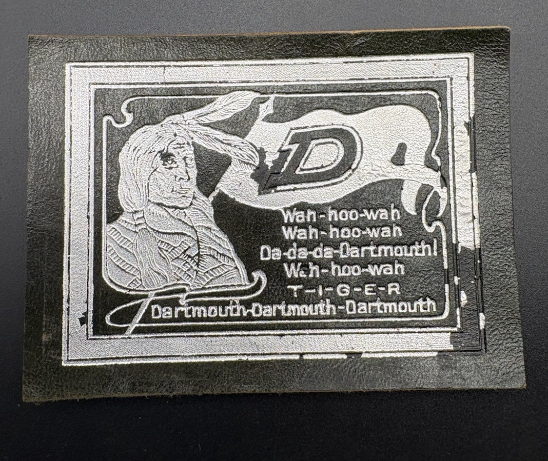 c1910 L40 Large Dartmouth College Tobacco Leather College Yell 3.5x2.5