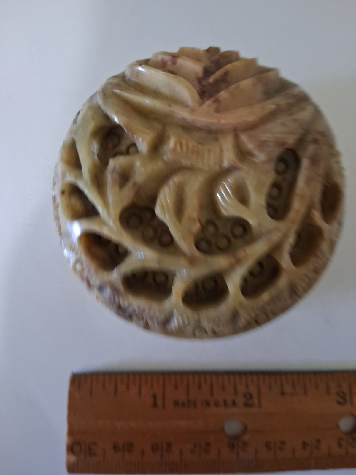 Vintage Hand-carved Soft Or Soapstone Trinket Pill Or Ring Box Made In India