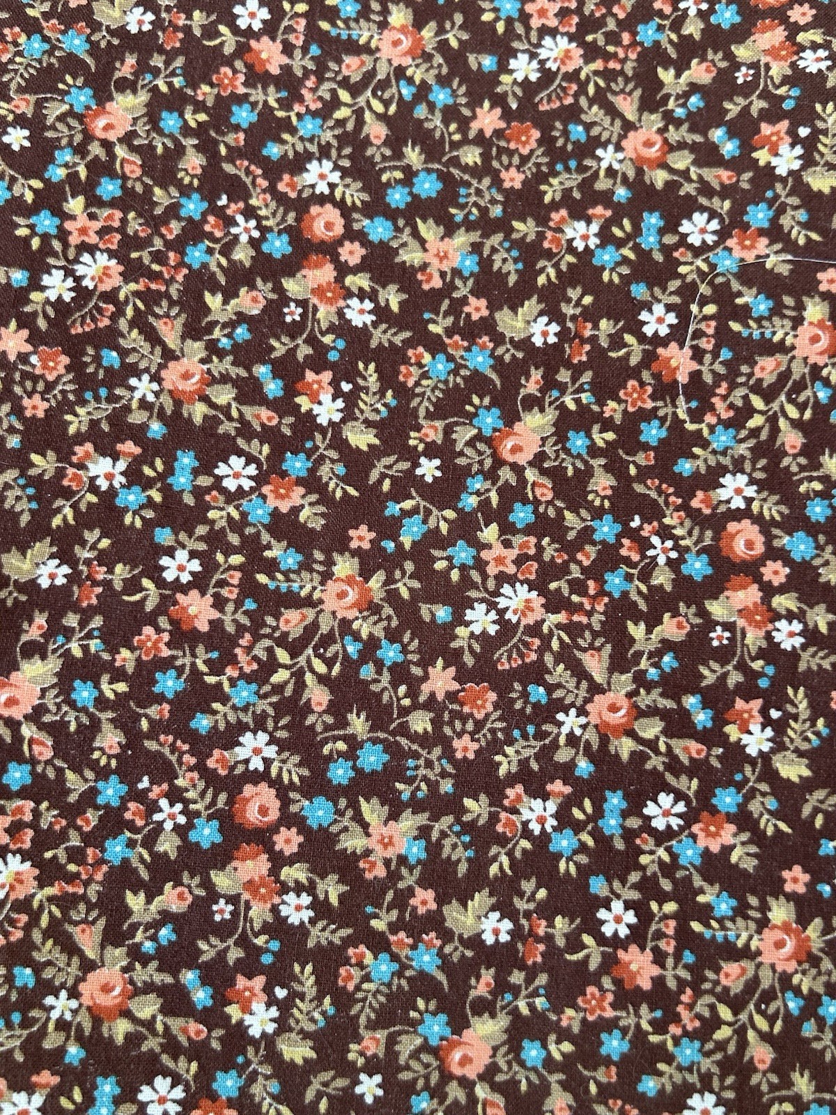 Vintage Petite Floral Fabric Piece Cotton Brown Seams 44\