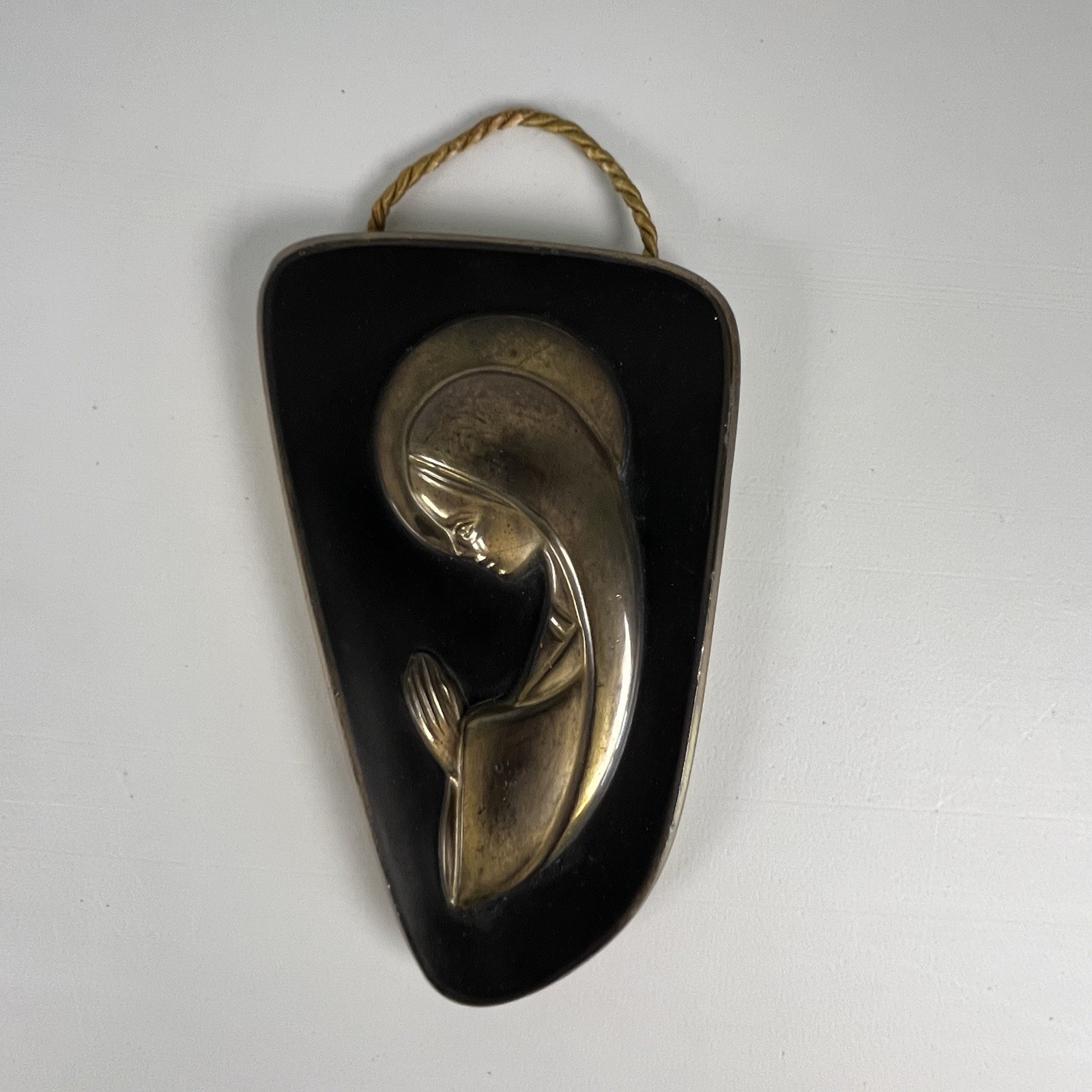 Vintage MCM Solid Brass Virgin Mary Madonna Wall Plaque