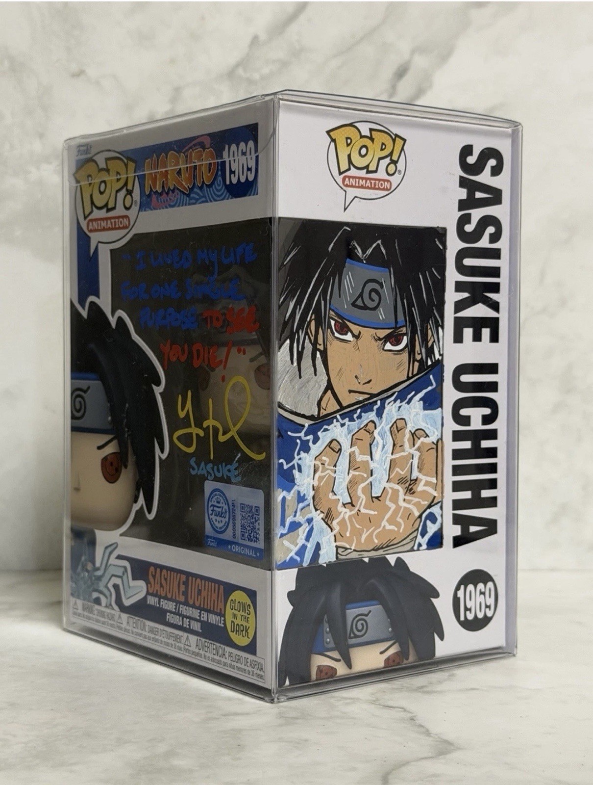 Funko Pop Naruto Shippuden Sasuke Uchiha Glow Signed With Custom Art