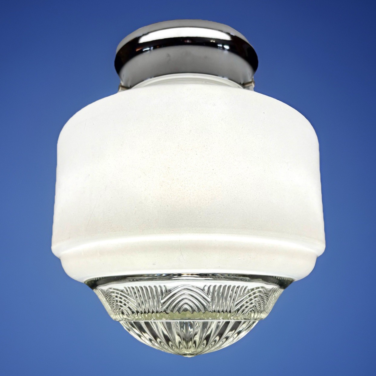 Vintage UNIQUE 1920s-1930\'s Art Deco Nouveau Glass Shade Ceiling Light Fixture