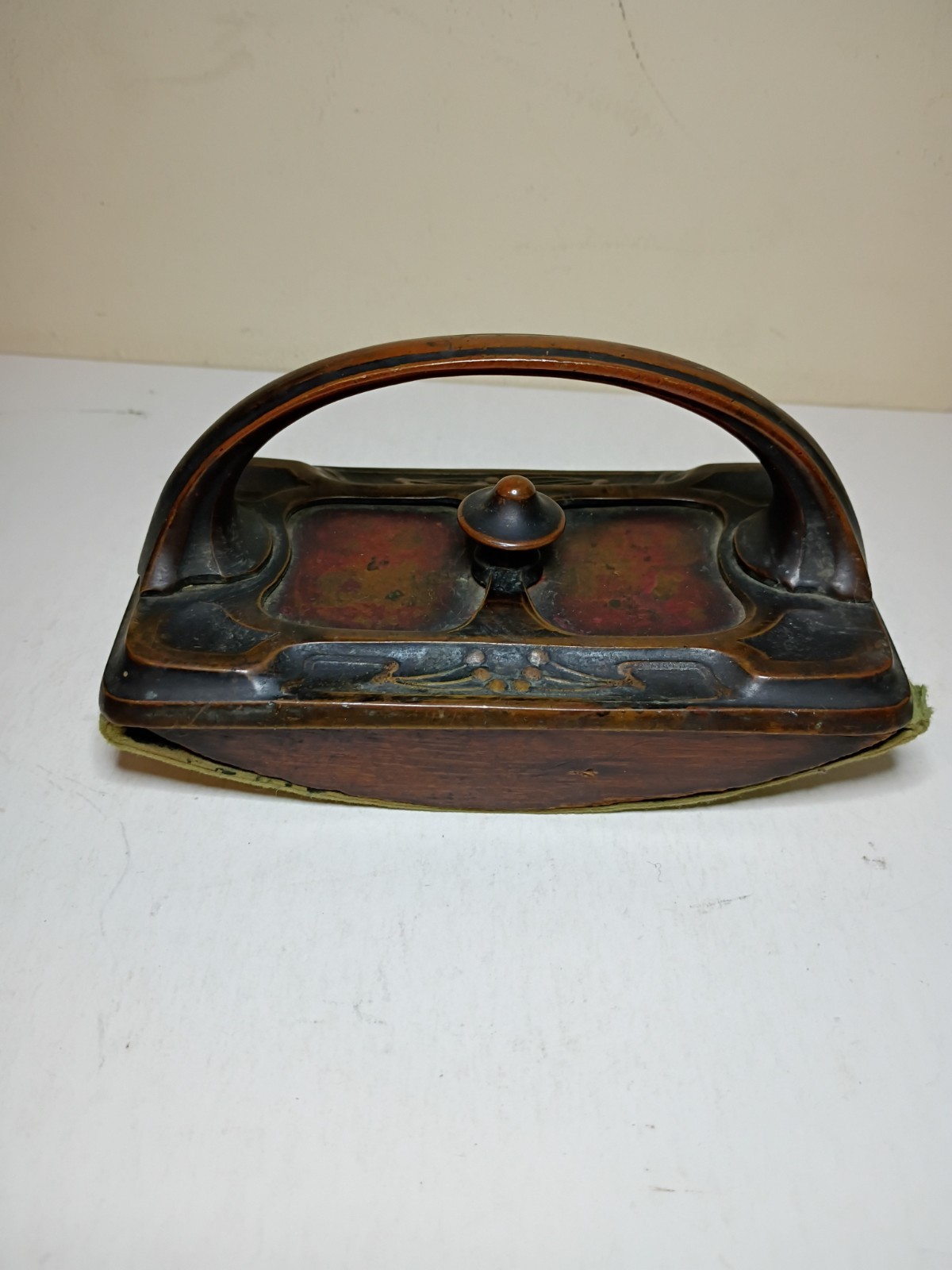 Antique Art Nouveau Copper Inkwell Rocker Ink Blotter Deco HEAVY Desk Office
