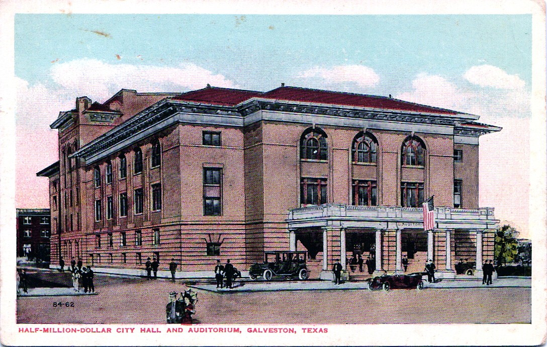 CITY HALL & AUDITORIUM galveston tx antique postcard texas downtown 1910s