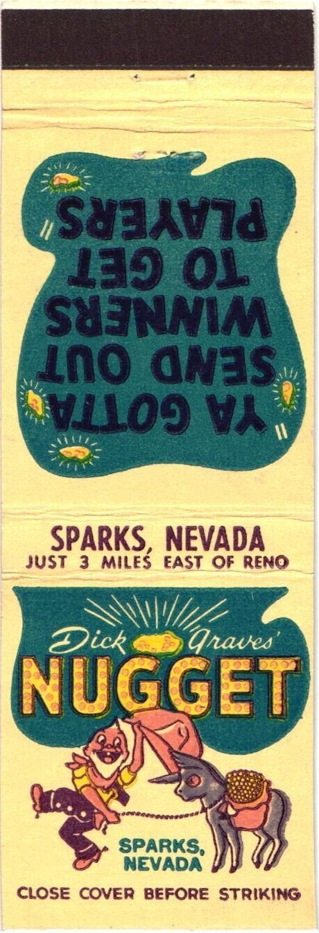 Dick Graves' Nugget Sparks Nevada Vintage Matchbook Cover 1950s-60s