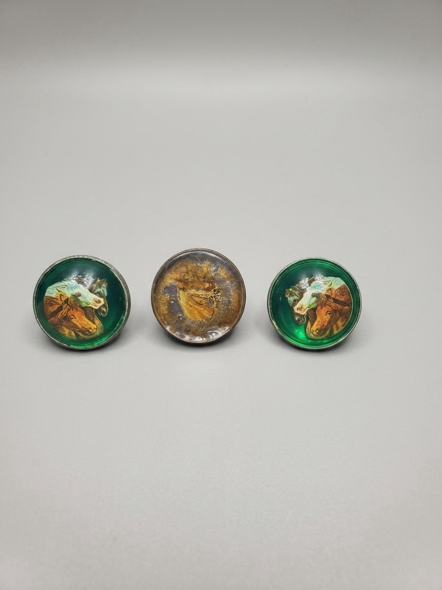 ⁠Vintage Lot 3 Glass Horse Bridle Rosettes Equestrian Portrait