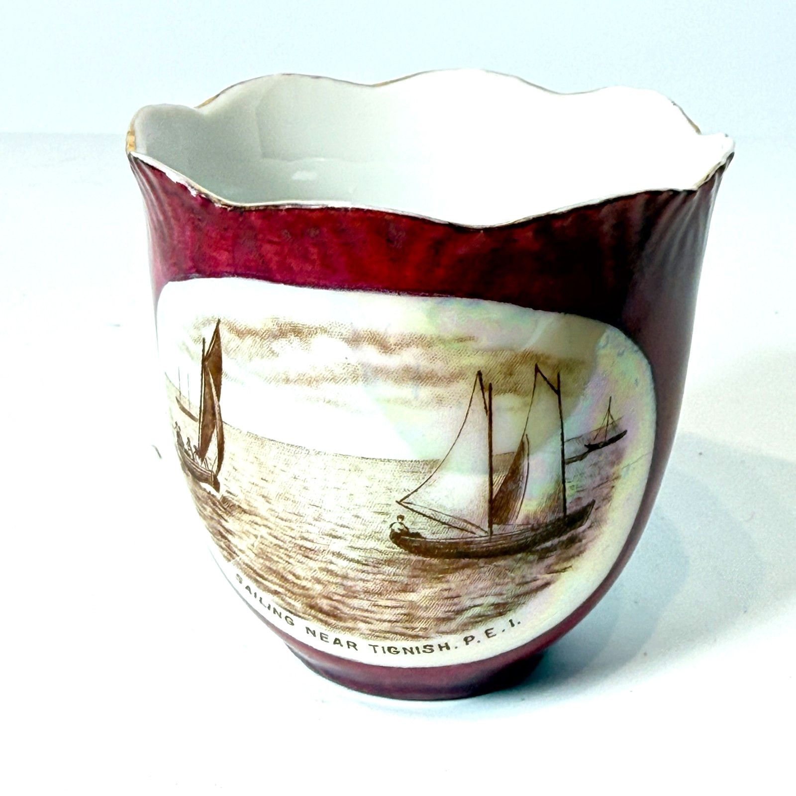 SAILING NEAR TIGNISH PEI CANADA ANTIQUE Souvenir CHINA TRINKET CUP