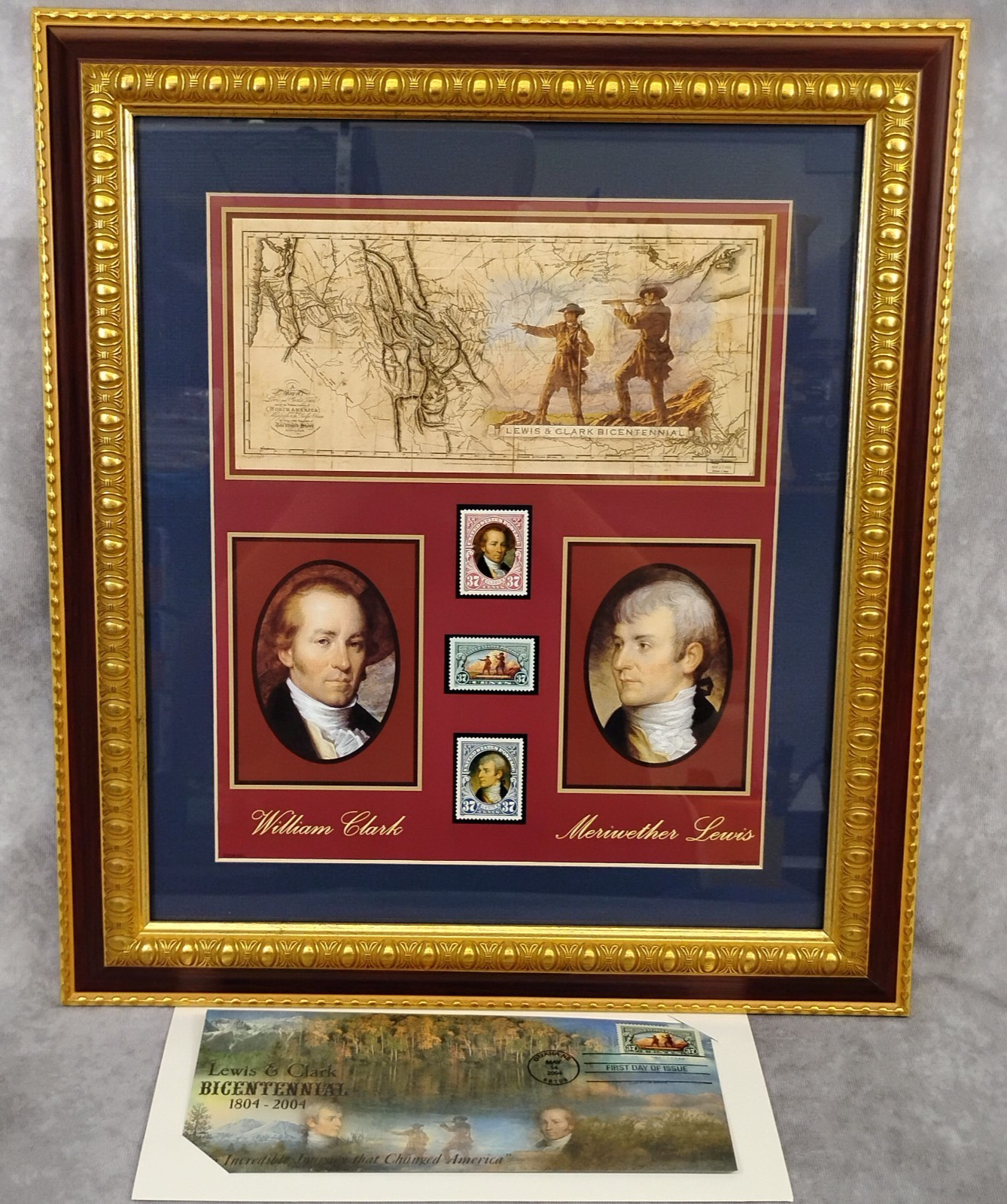 USPS Lewis & Clark Bicentennial Framed Stamp Display First Day Cover 1804-2004