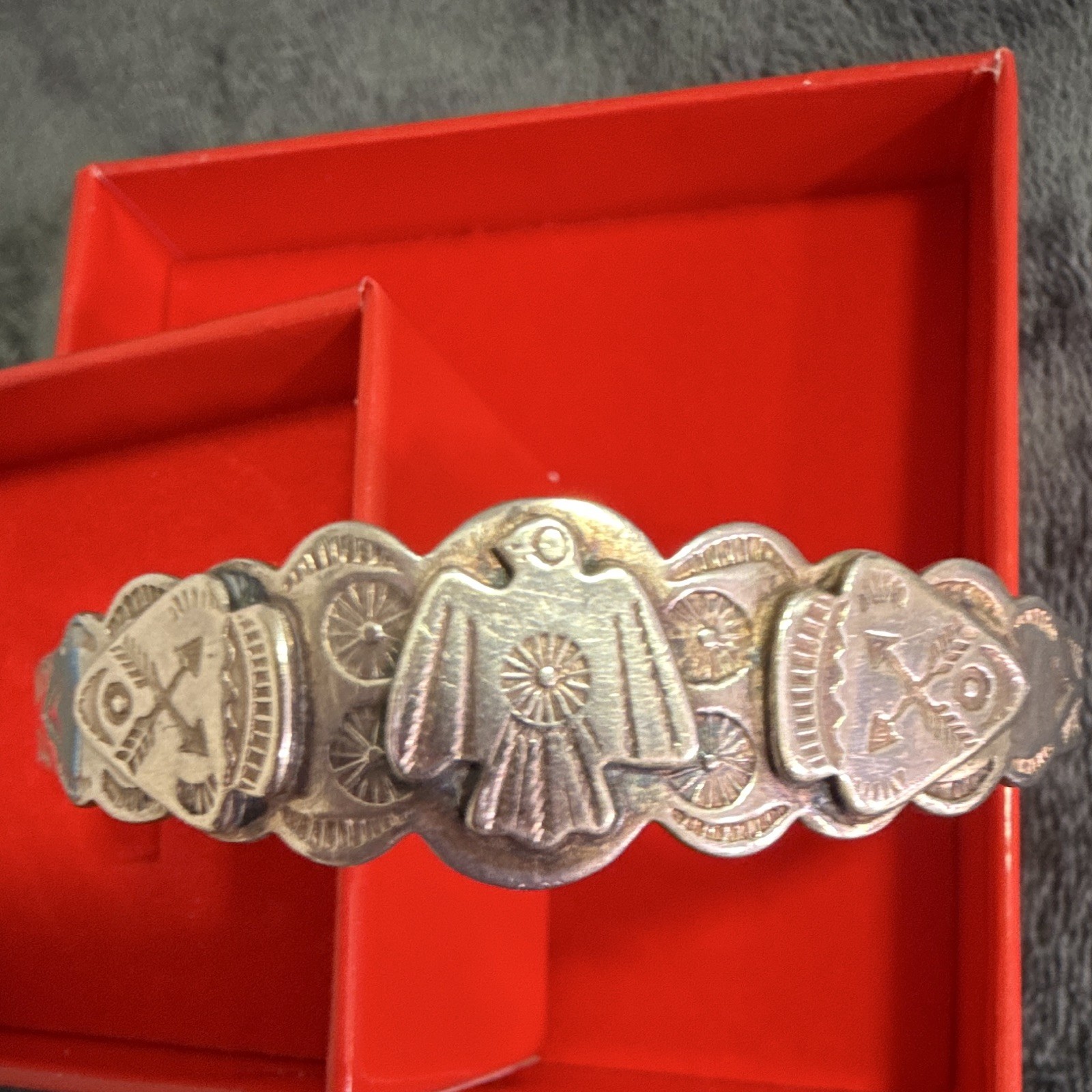 Vintage Native American US Stamped Silver Cuff Bracelet Thunderbird