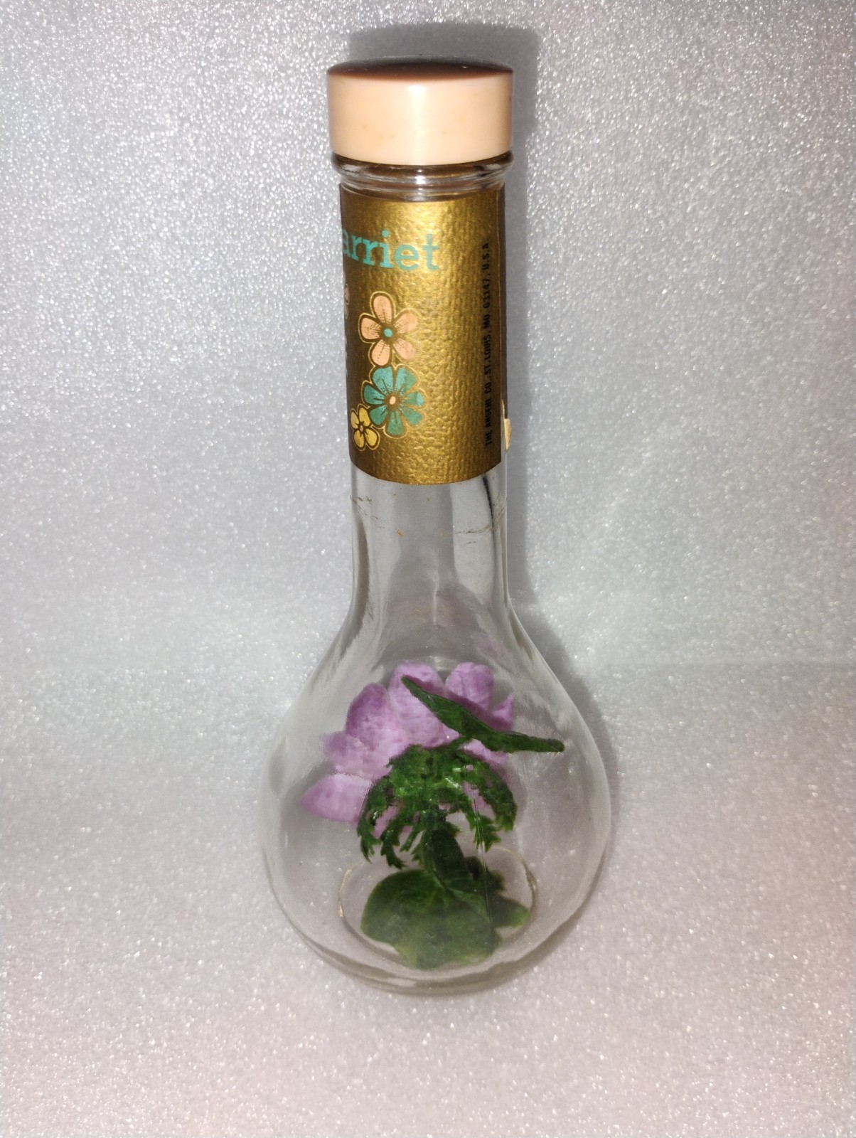 Vintage 1970s Frances Denney Flower Inside Glass Bubble Bath Bottle Vanity Decor