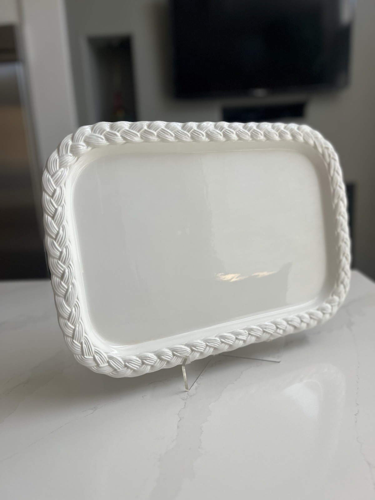 Vintage Este Ceramiche Italy White Woven Platter Braided Basket Tray Style 18x13