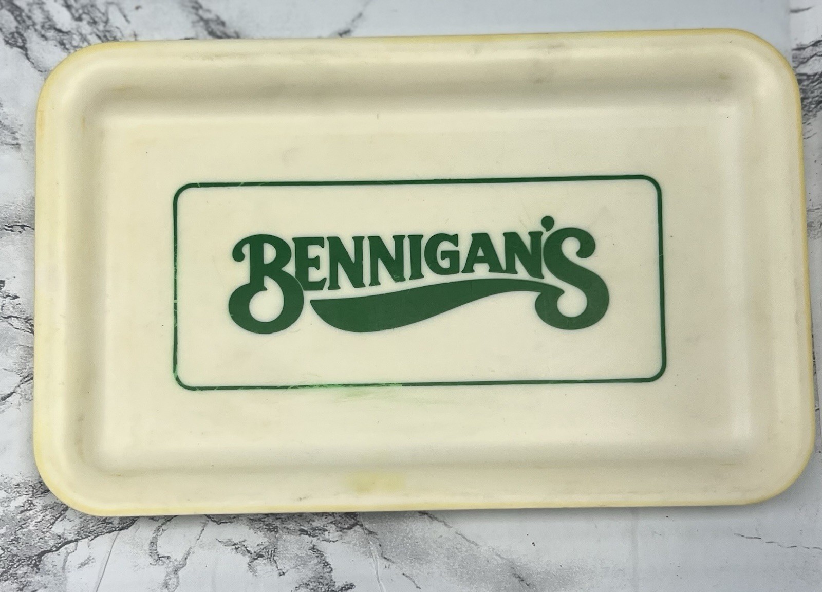 Vintage Bennigan's Restaurant Check Tray Green Logo Memorabilia Rare Collectible