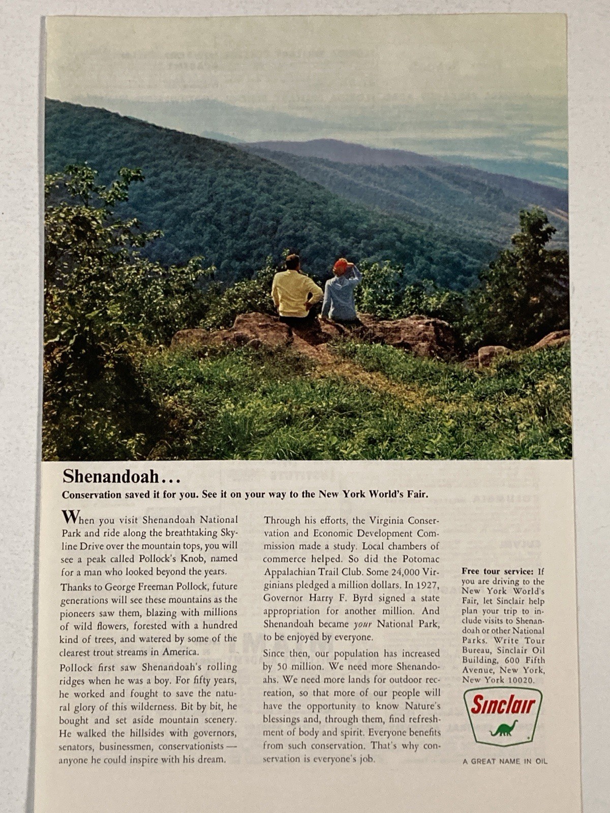 1964 Sinclair Motor Oil Print Ad Shenandoah