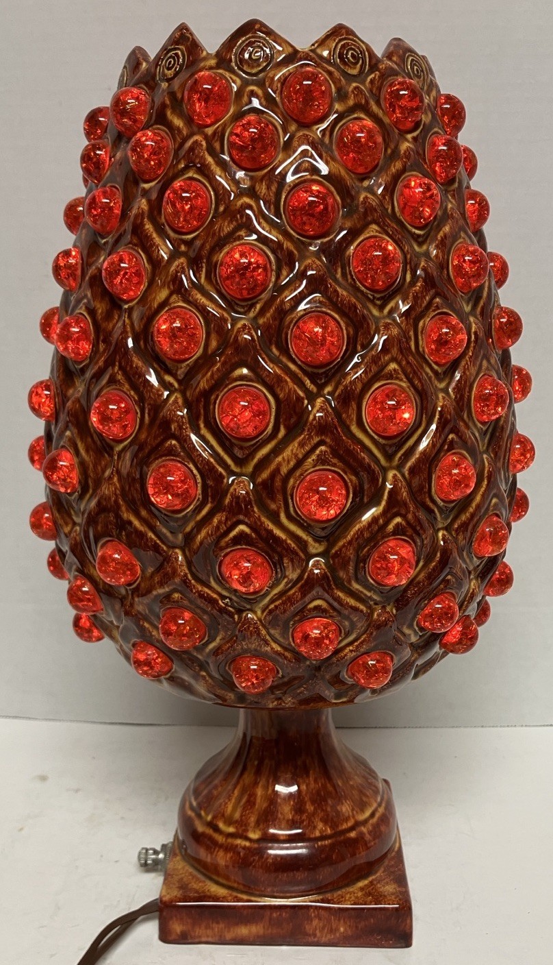 1960s Mid-Century Ceramic Pineapple Table Lamp w/Orange Color Marbles Vtg MCM