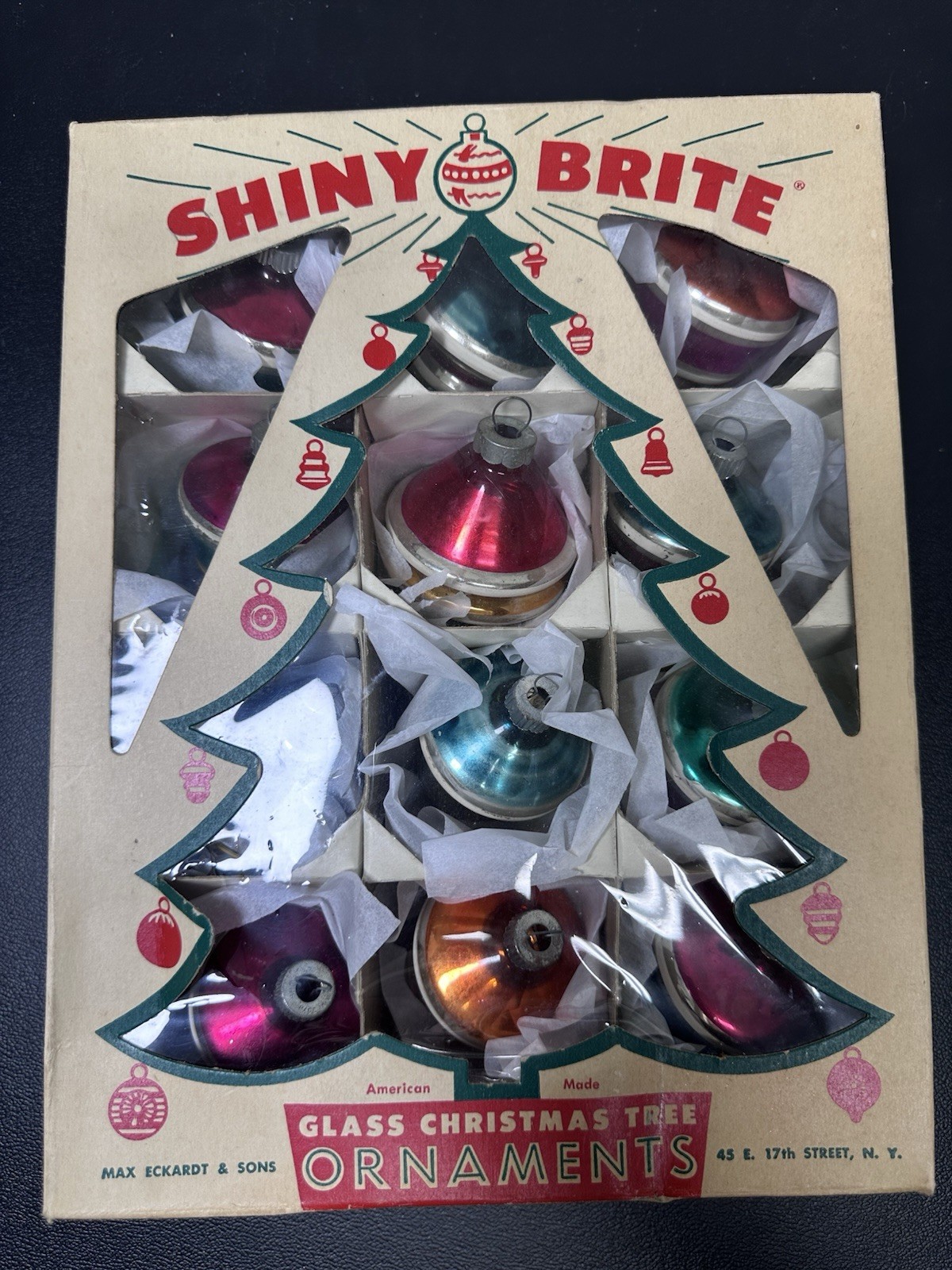 Vtg Shiny Brite UFO Saucer Glass Christmas Ornaments Lot of 12 Original Box MCM