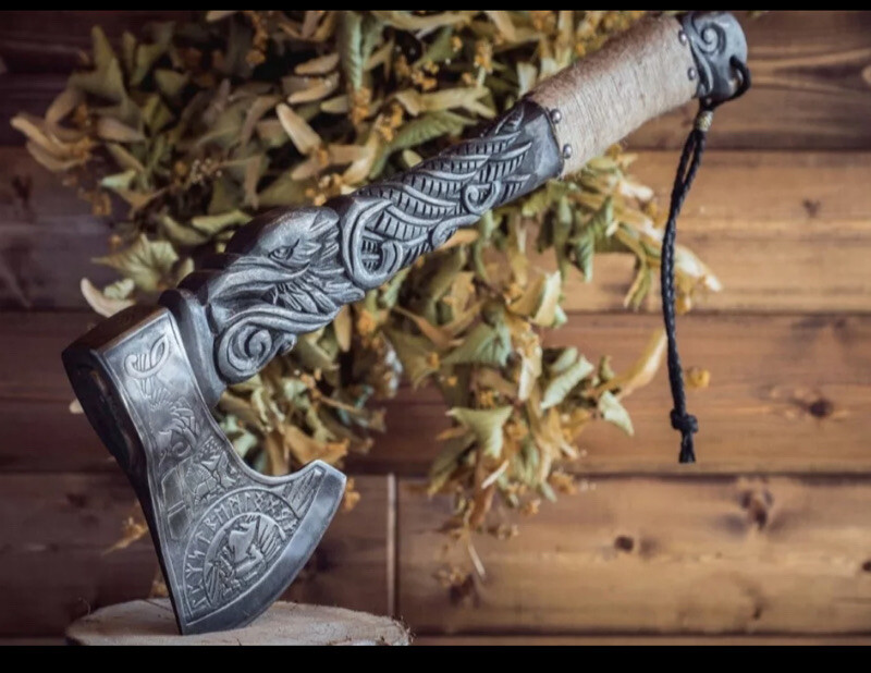 21’ Handmade Smith Hand Forged Premium Engraved Raven Viking Axe Valentine Gift