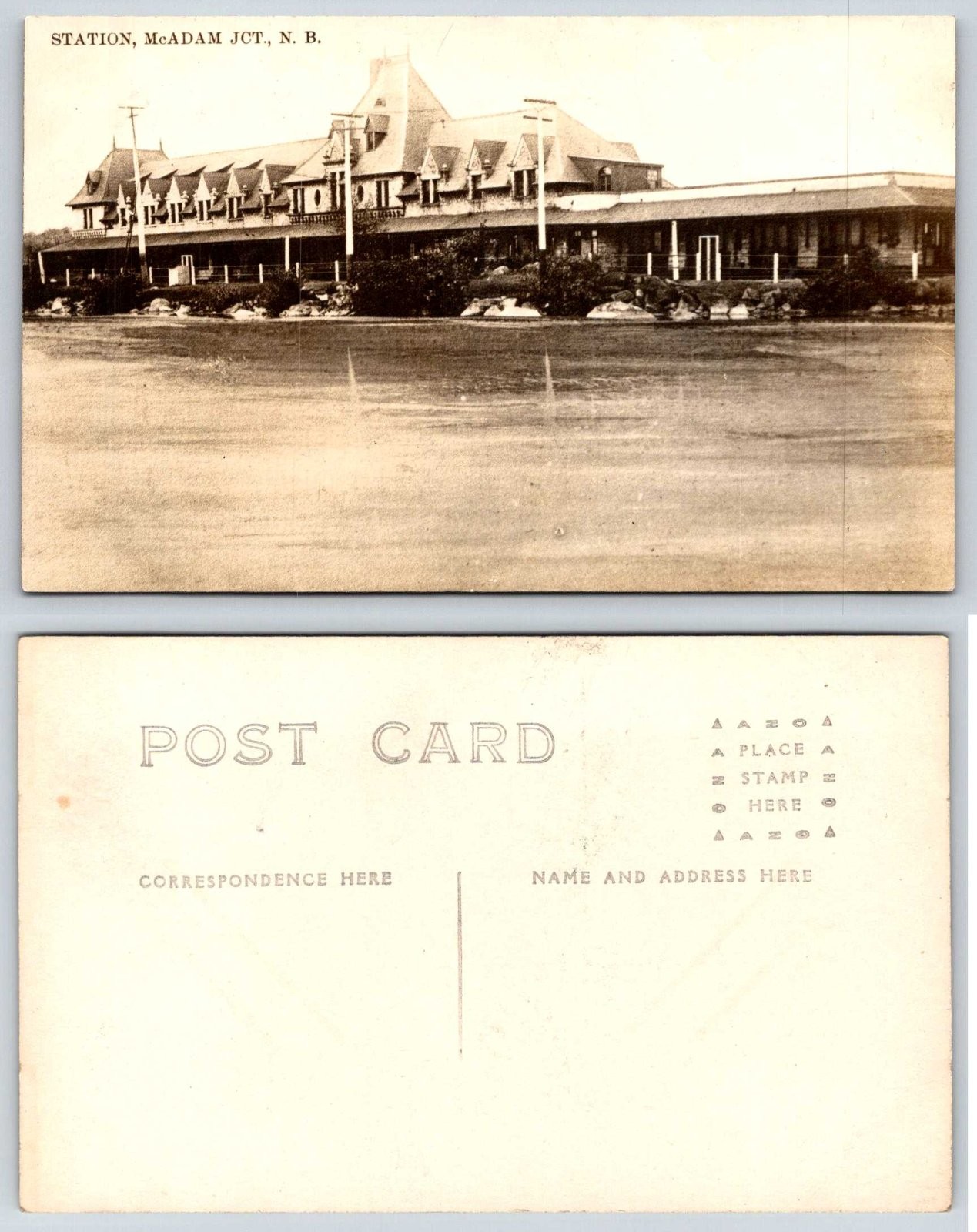 McAdam Junction New Brunswick Canada Grand Railroad Station RPPC Postcard AZ586